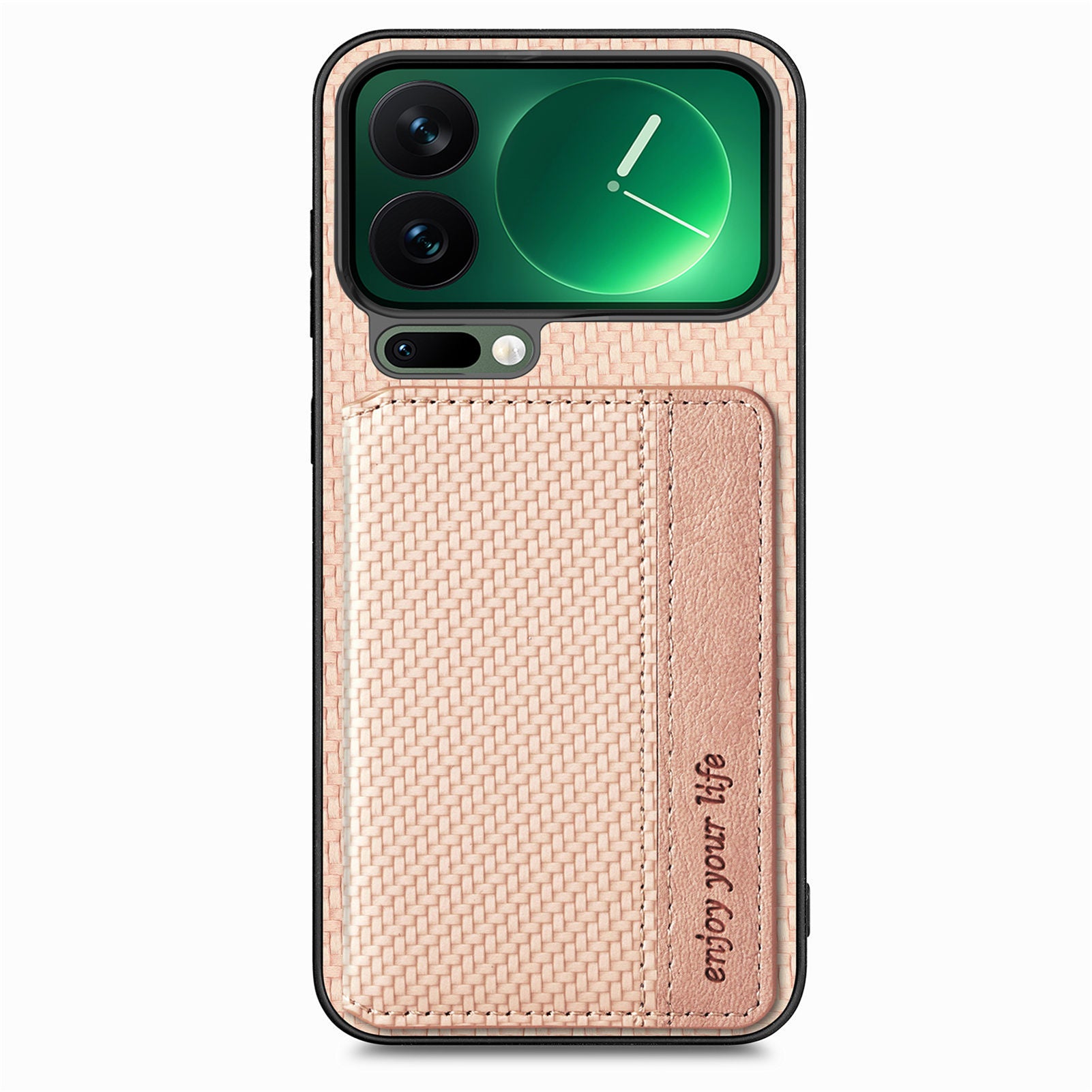 For Xiaomi 17 Pro Max Case RFID Blocking Carbon Fiber Leather Phone Back Cover with Card Holder - Apricot