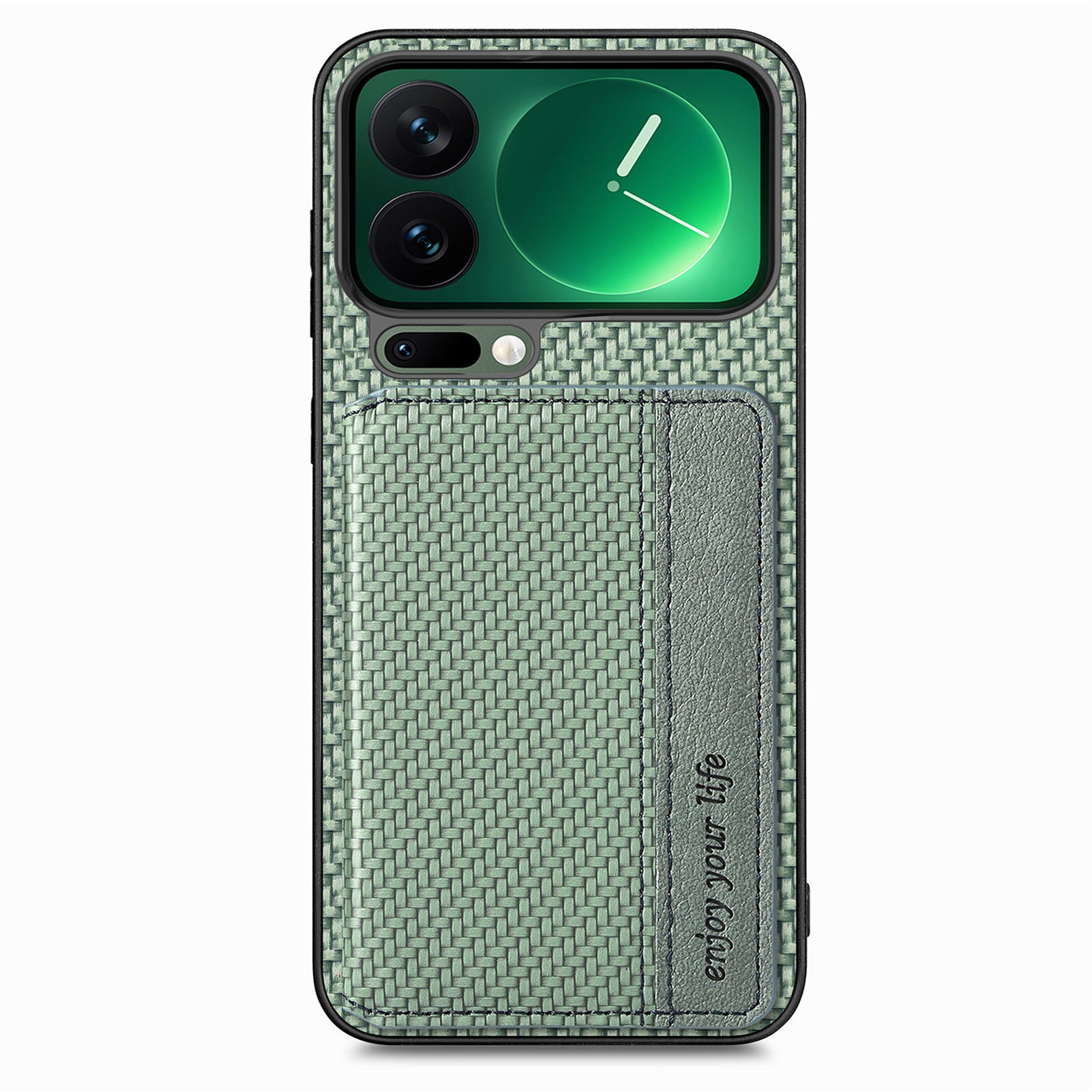 For Xiaomi 17 Pro Max Case RFID Blocking Carbon Fiber Leather Phone Back Cover with Card Holder - Green