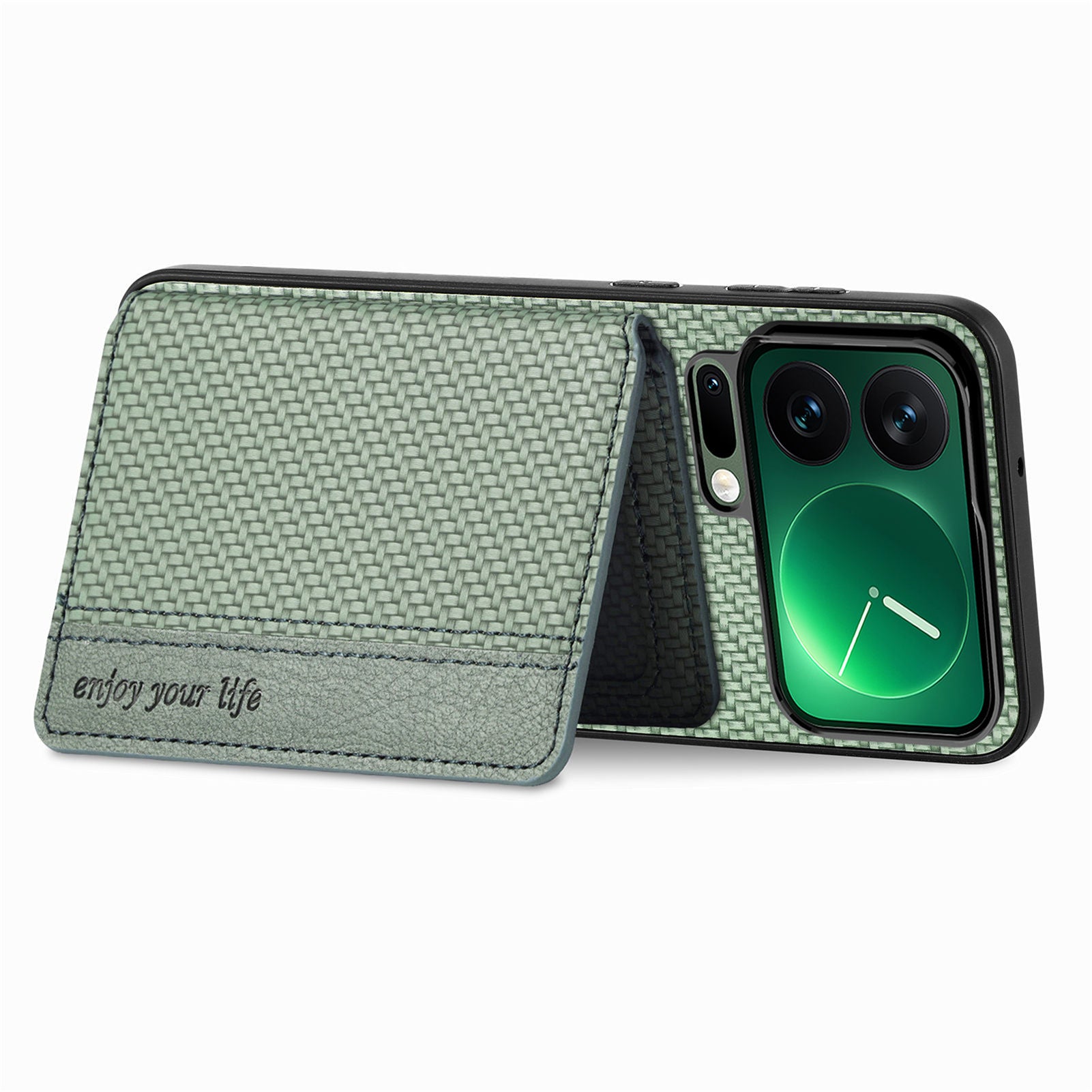 For Xiaomi 17 Pro Max Case RFID Blocking Carbon Fiber Leather Phone Back Cover with Card Holder - Green