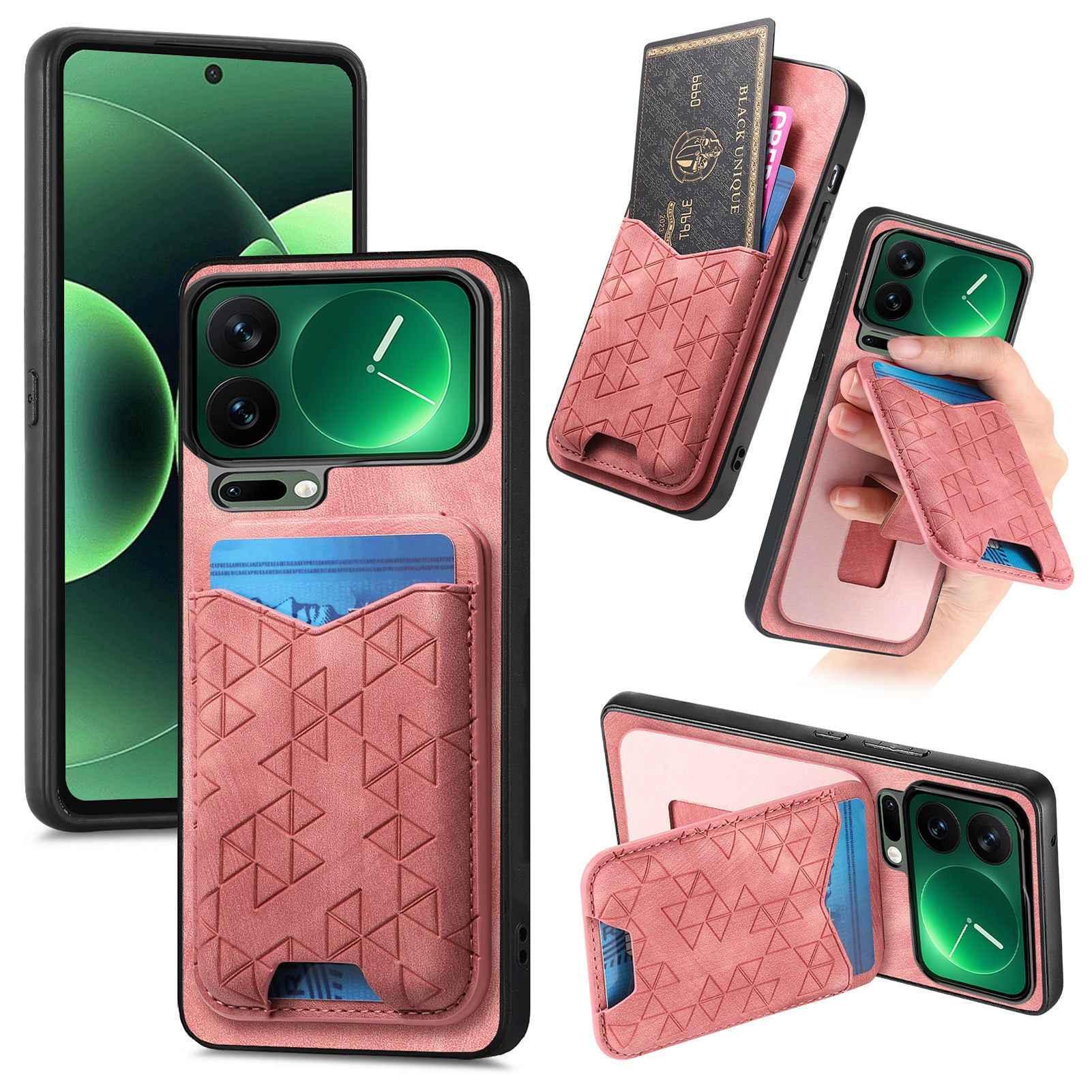 For Xiaomi 17 Pro Case Imprinted Pattern Card Holder Kickstand Leather Back Cover - Pink