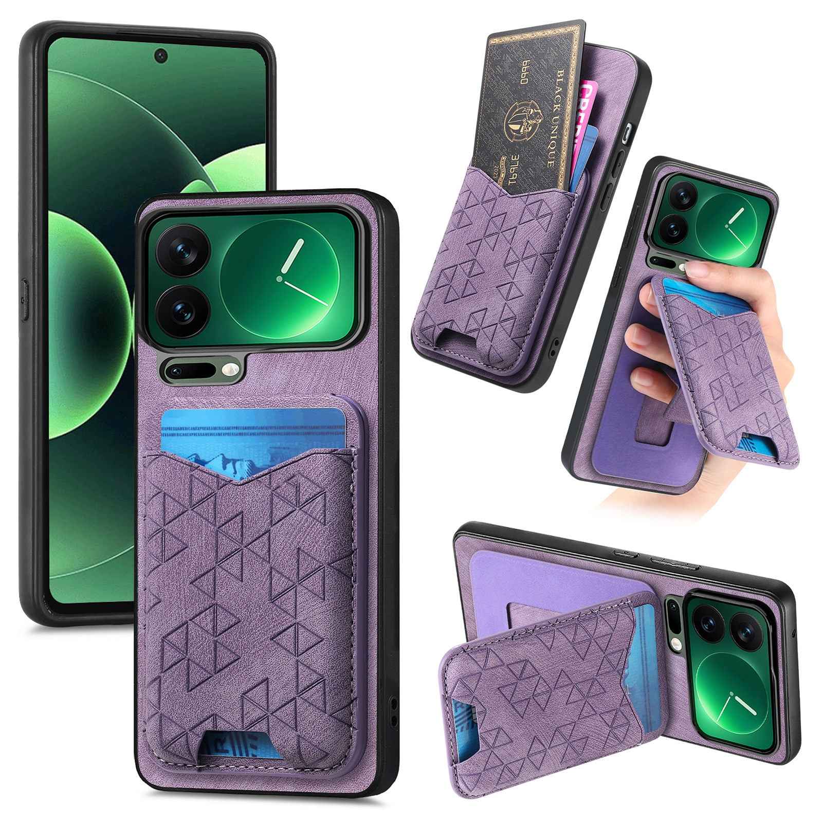 For Xiaomi 17 Pro Case Imprinted Pattern Card Holder Kickstand Leather Back Cover - Purple