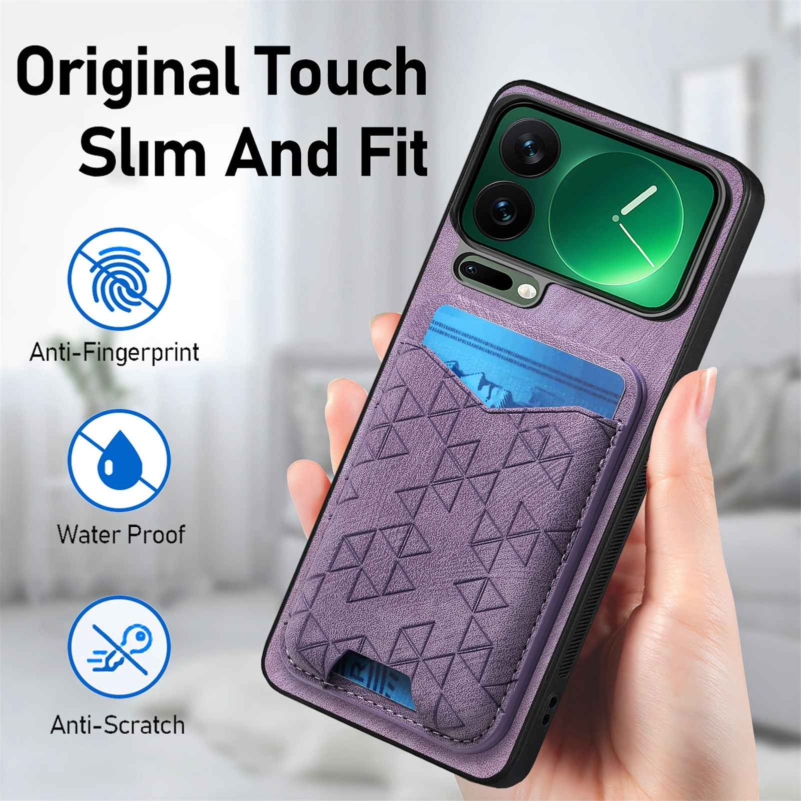 For Xiaomi 17 Pro Case Imprinted Pattern Card Holder Kickstand Leather Back Cover - Purple
