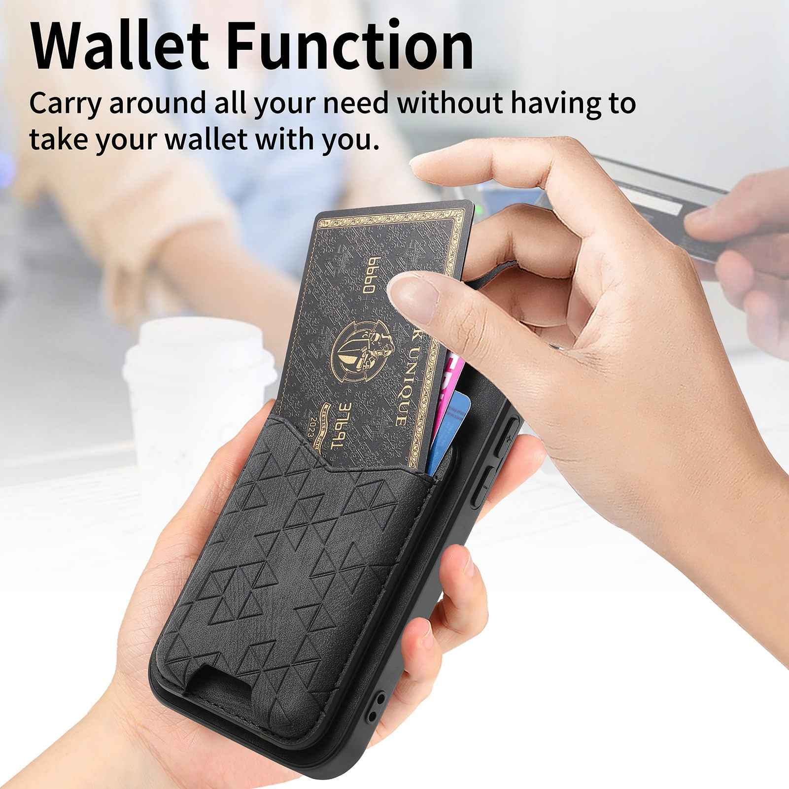 For Xiaomi 17 Pro Case Imprinted Pattern Card Holder Kickstand Leather Back Cover - Black