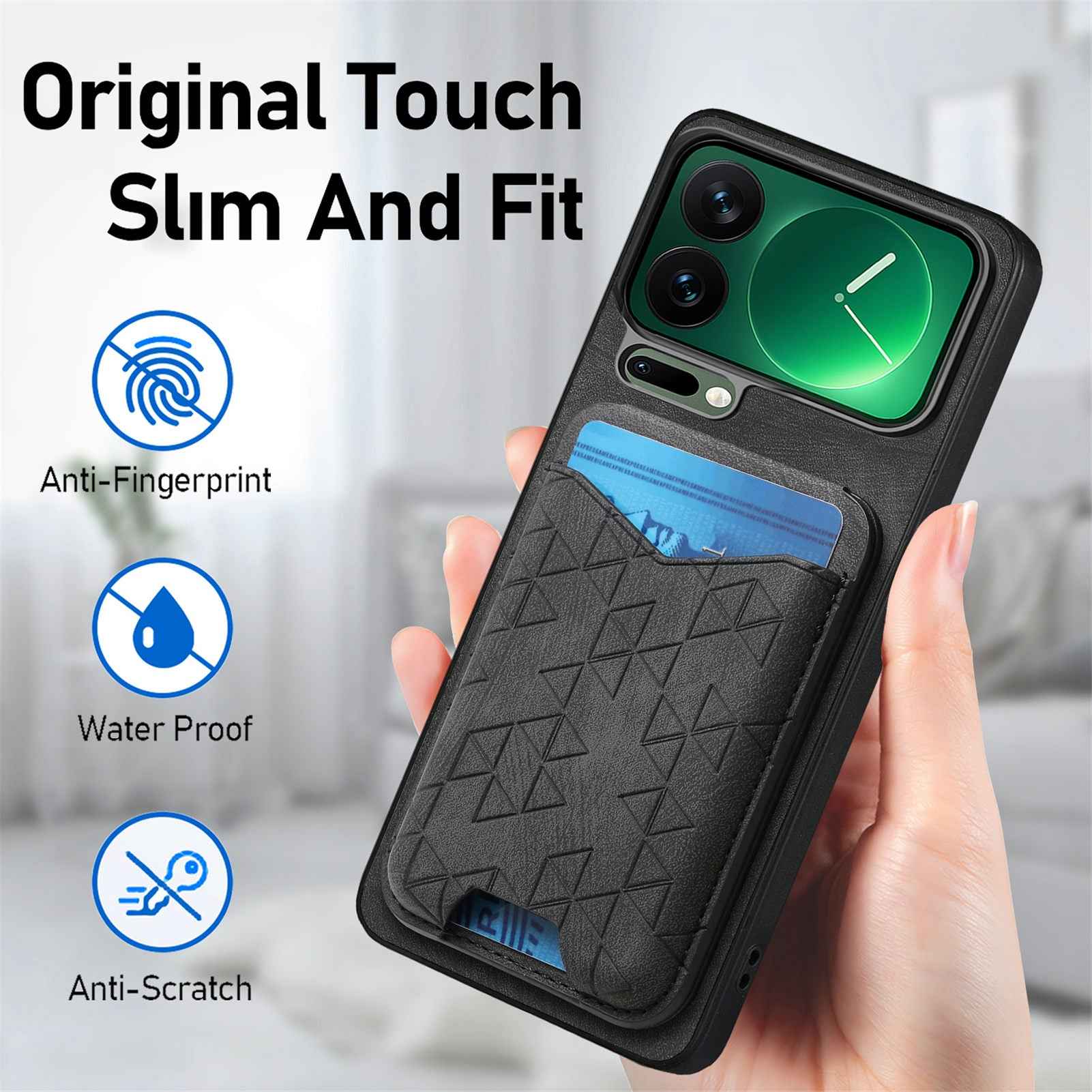 For Xiaomi 17 Pro Case Imprinted Pattern Card Holder Kickstand Leather Back Cover - Black