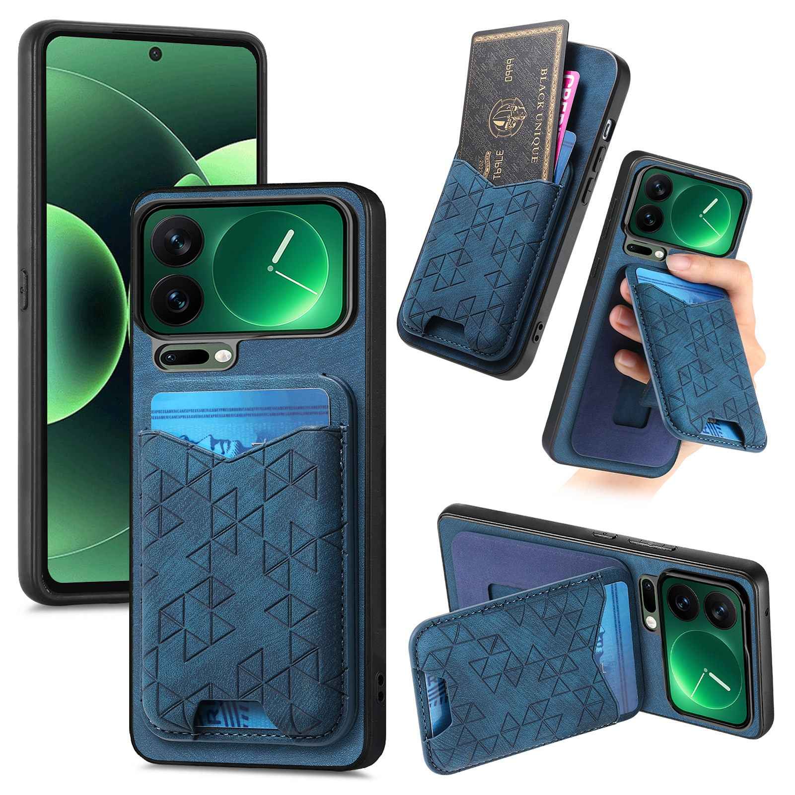 For Xiaomi 17 Pro Case Imprinted Pattern Card Holder Kickstand Leather Back Cover - Blue
