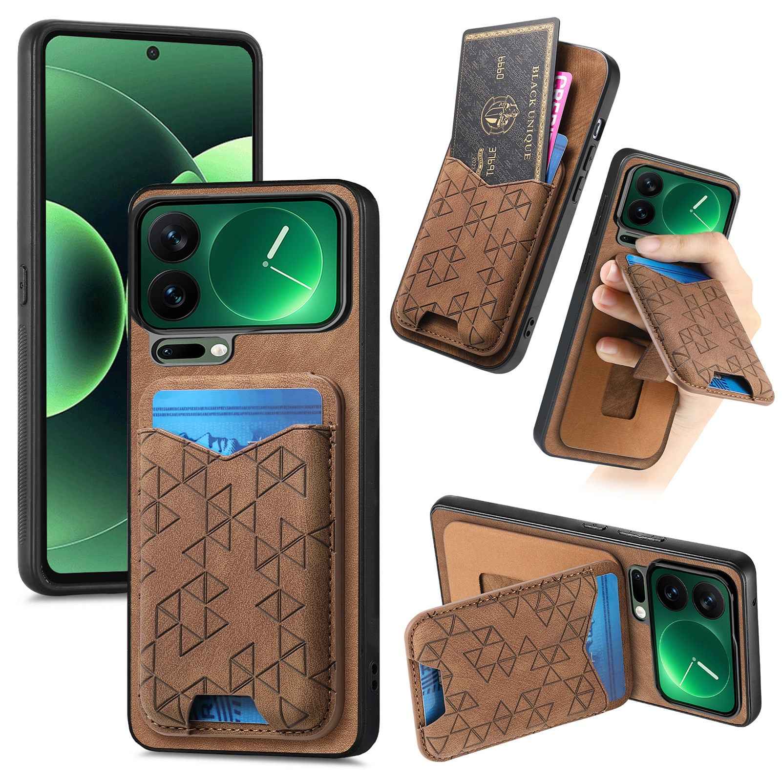 For Xiaomi 17 Pro Case Imprinted Pattern Card Holder Kickstand Leather Back Cover - Brown