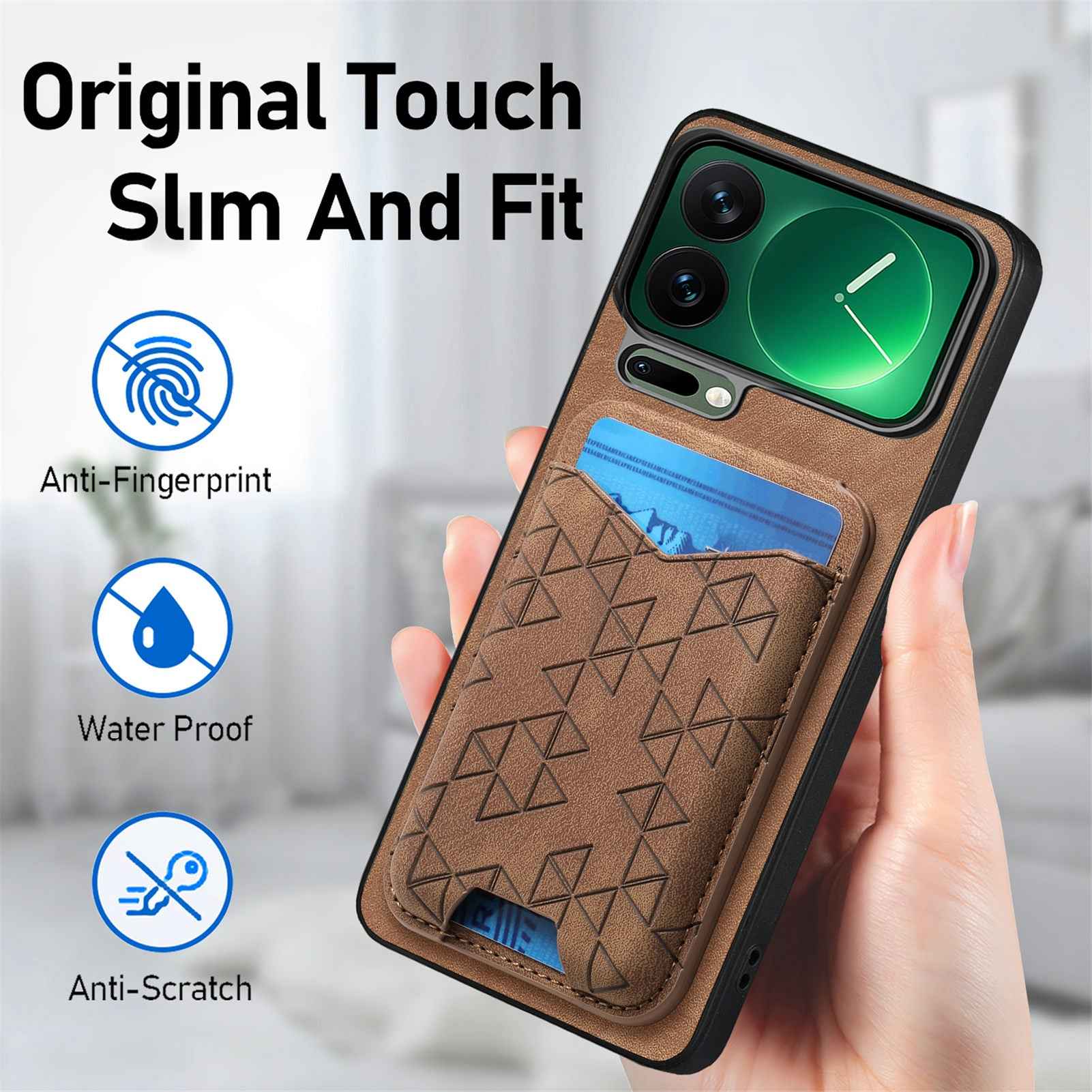 For Xiaomi 17 Pro Case Imprinted Pattern Card Holder Kickstand Leather Back Cover - Brown