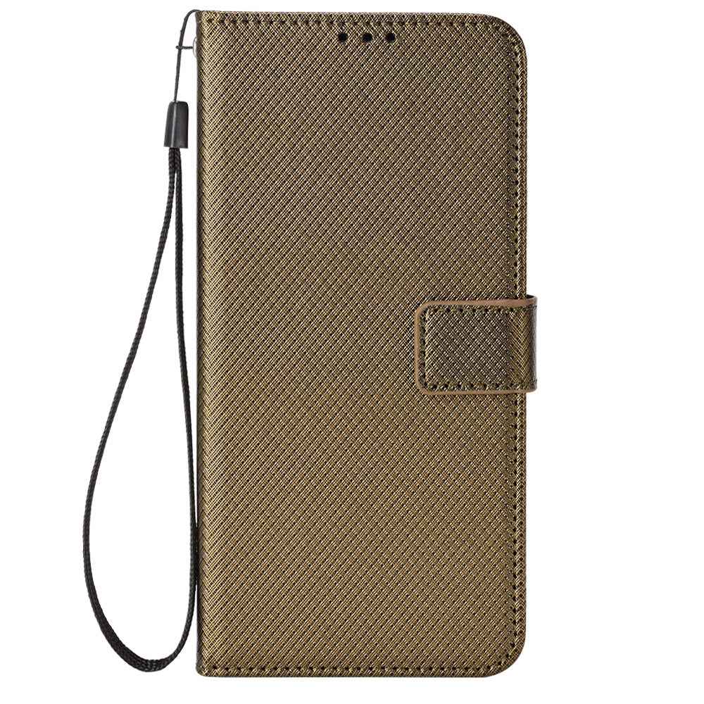 For vivo X300 Pro 5G Leather Wallet Case with Strap Diamond Texture Phone Cover - Brown