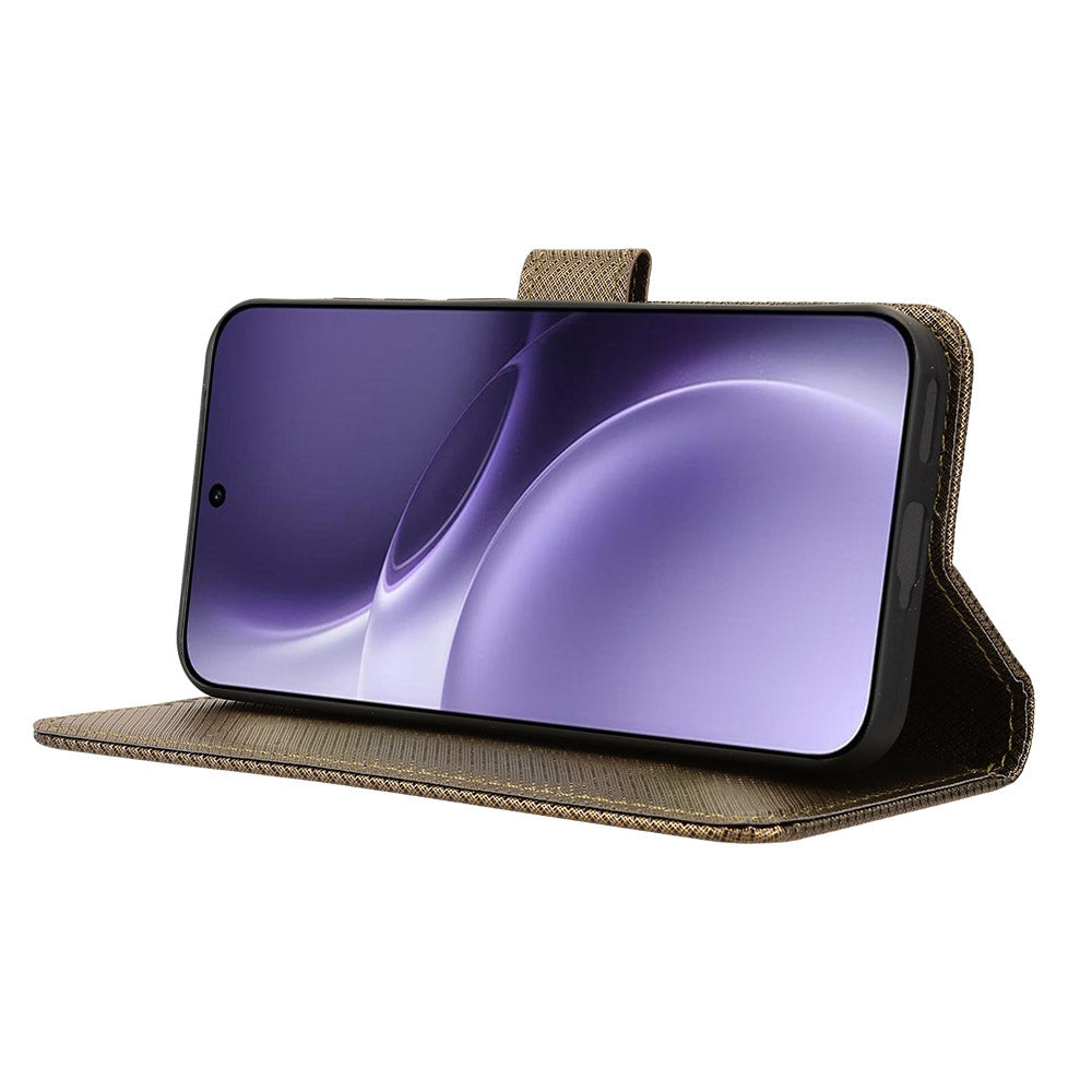 For vivo X300 Pro 5G Leather Wallet Case with Strap Diamond Texture Phone Cover - Brown