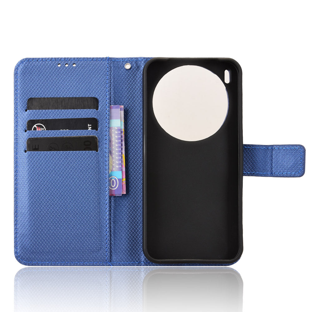 For vivo X300 Pro 5G Leather Wallet Case with Strap Diamond Texture Phone Cover - Blue
