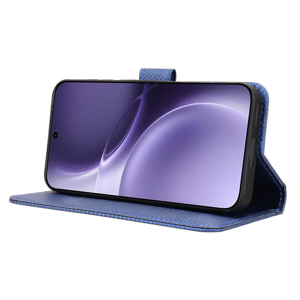 For vivo X300 Pro 5G Leather Wallet Case with Strap Diamond Texture Phone Cover - Blue