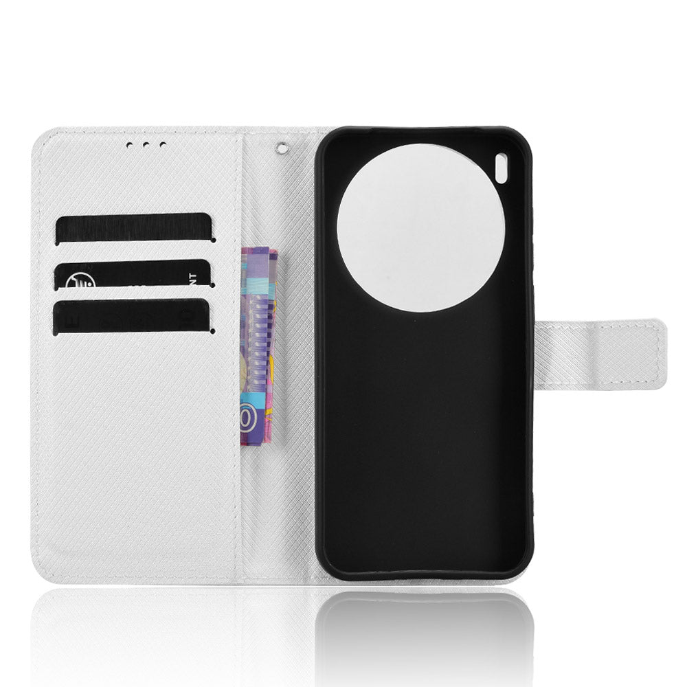 For vivo X300 Pro 5G Leather Wallet Case with Strap Diamond Texture Phone Cover - White