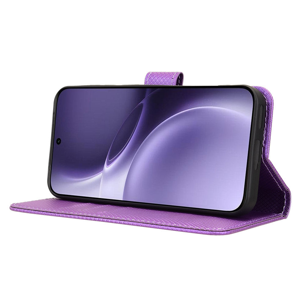 For vivo X300 Pro 5G Leather Wallet Case with Strap Diamond Texture Phone Cover - Purple