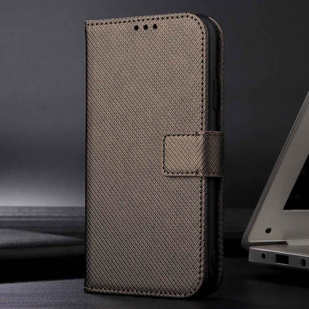 For vivo X300 5G Leather Wallet Case with Strap Diamond Texture Phone Cover - Brown