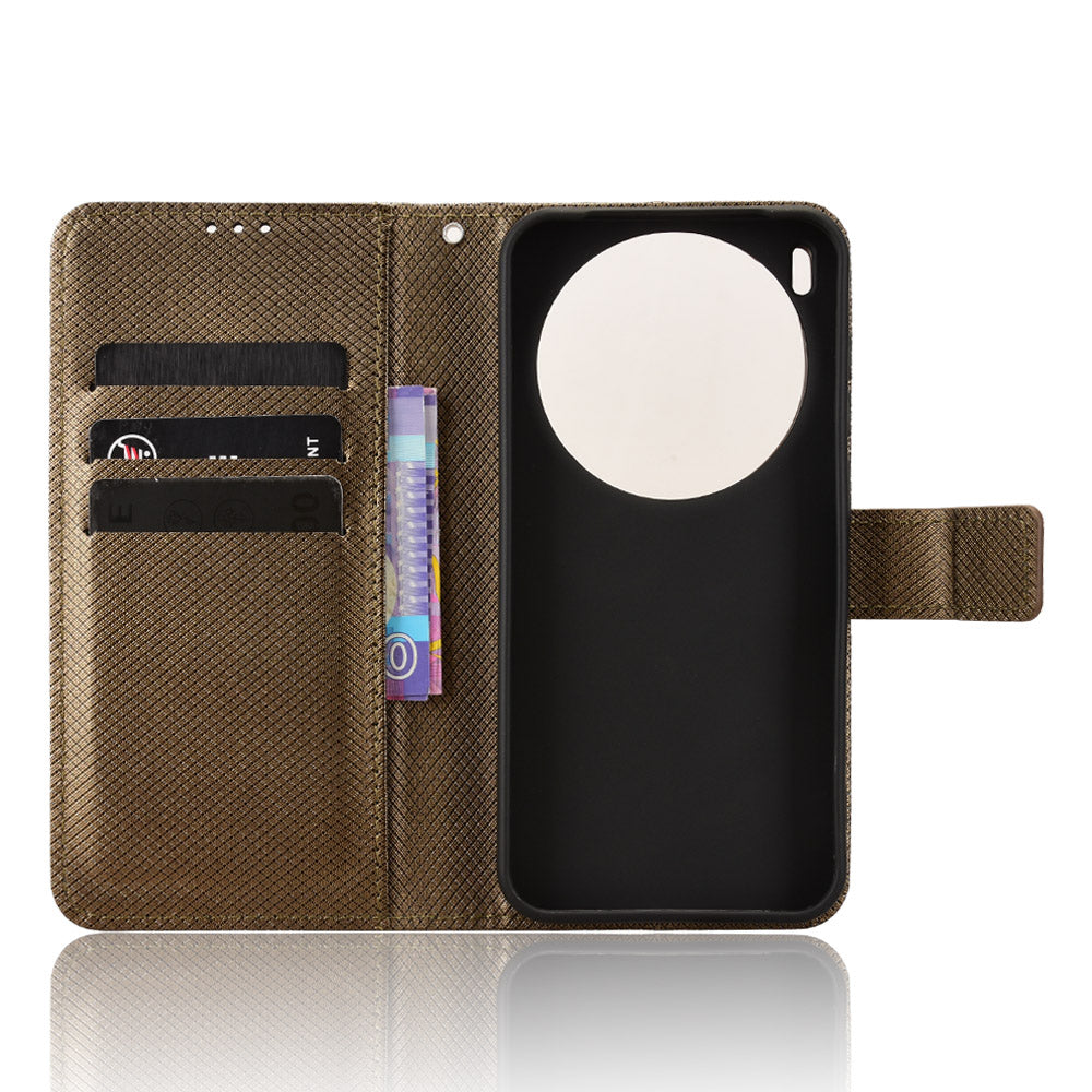 For vivo X300 5G Leather Wallet Case with Strap Diamond Texture Phone Cover - Brown