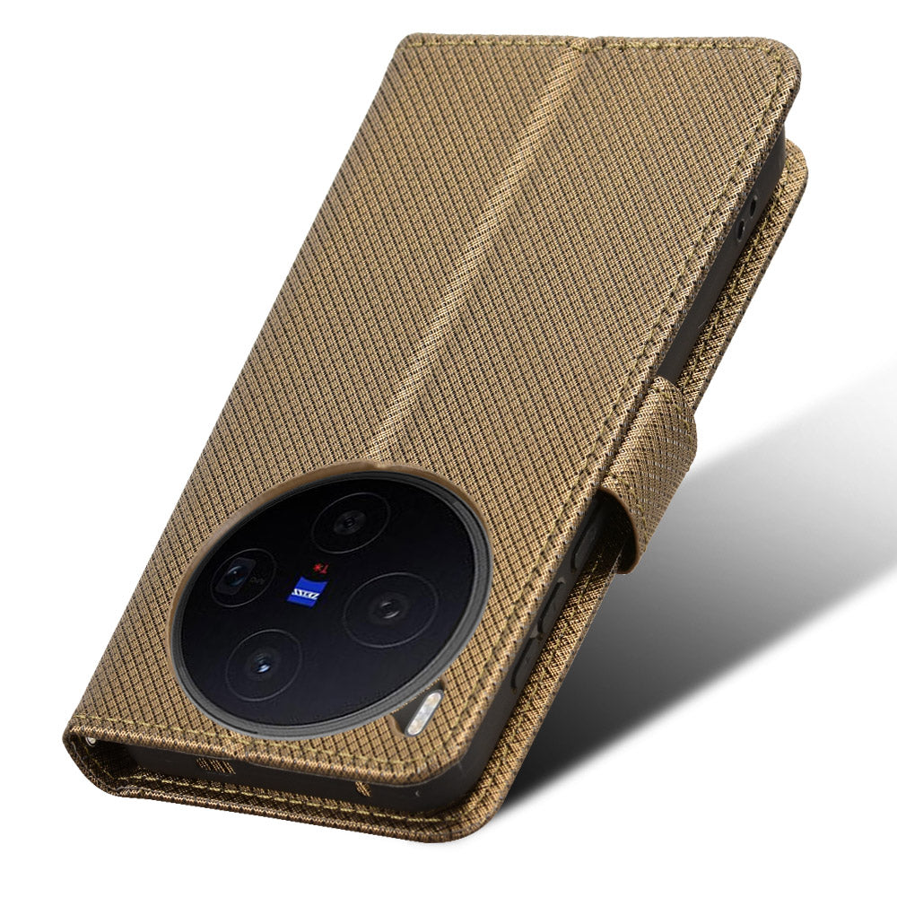 For vivo X300 5G Leather Wallet Case with Strap Diamond Texture Phone Cover - Brown
