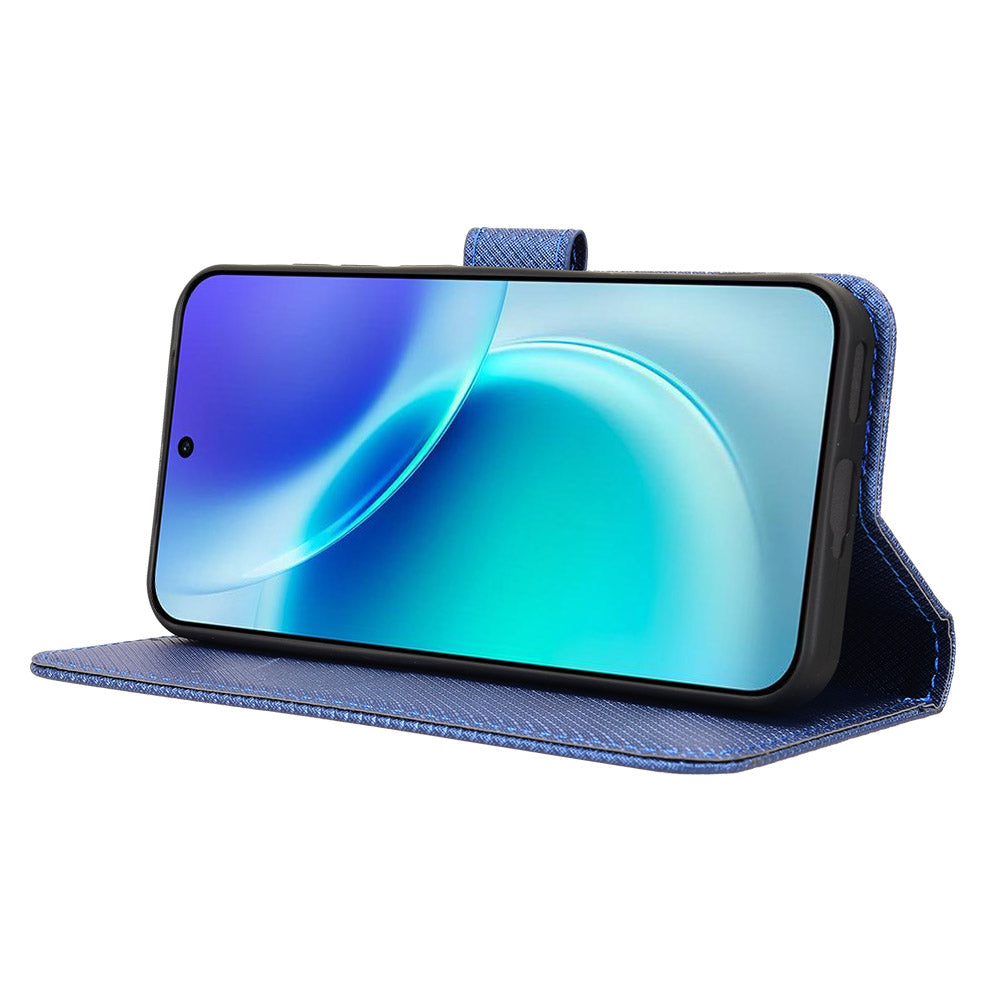 For vivo X300 5G Leather Wallet Case with Strap Diamond Texture Phone Cover - Blue