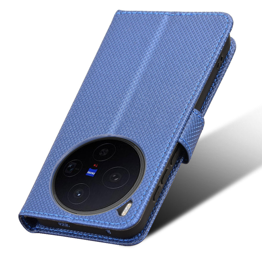 For vivo X300 5G Leather Wallet Case with Strap Diamond Texture Phone Cover - Blue