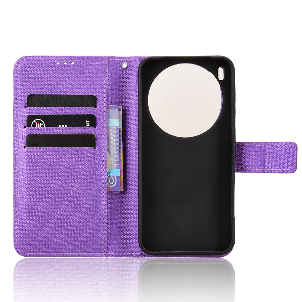 For vivo X300 5G Leather Wallet Case with Strap Diamond Texture Phone Cover - Purple
