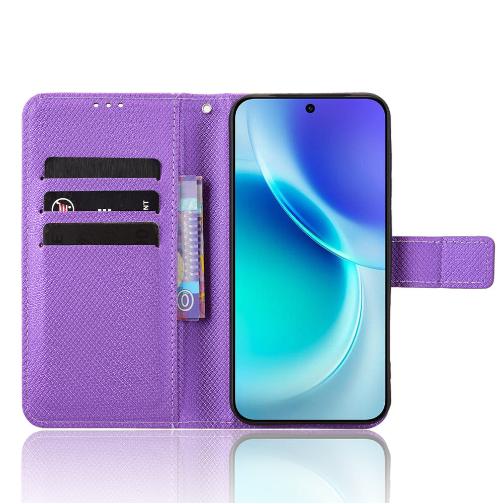 For vivo X300 5G Leather Wallet Case with Strap Diamond Texture Phone Cover - Purple