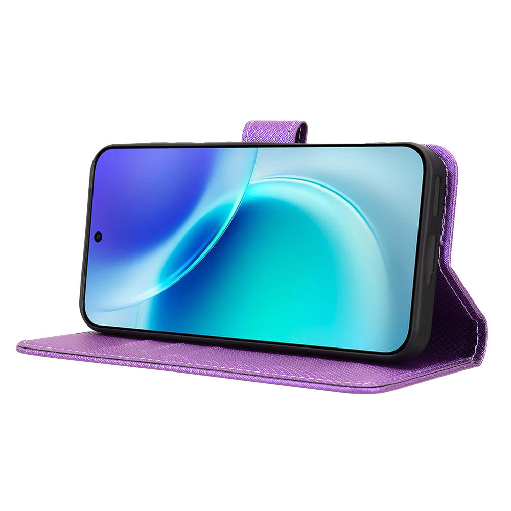 For vivo X300 5G Leather Wallet Case with Strap Diamond Texture Phone Cover - Purple