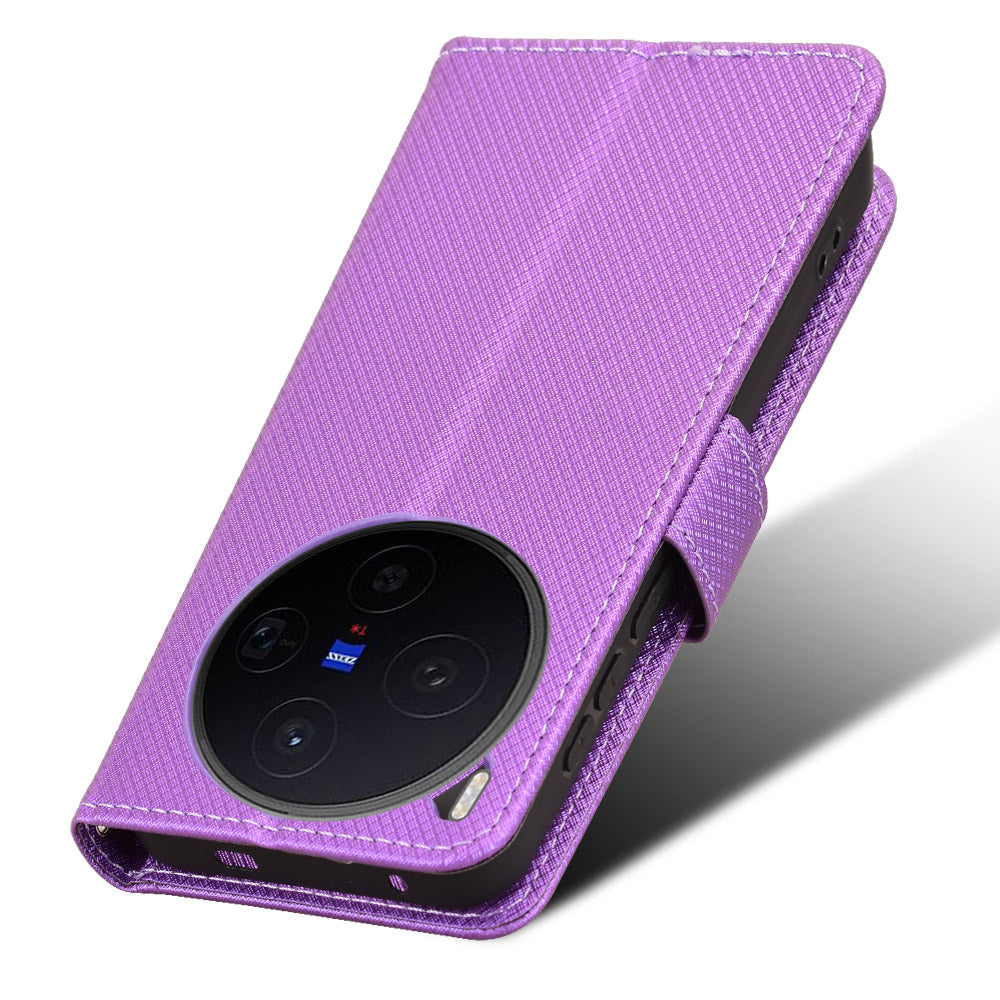 For vivo X300 5G Leather Wallet Case with Strap Diamond Texture Phone Cover - Purple