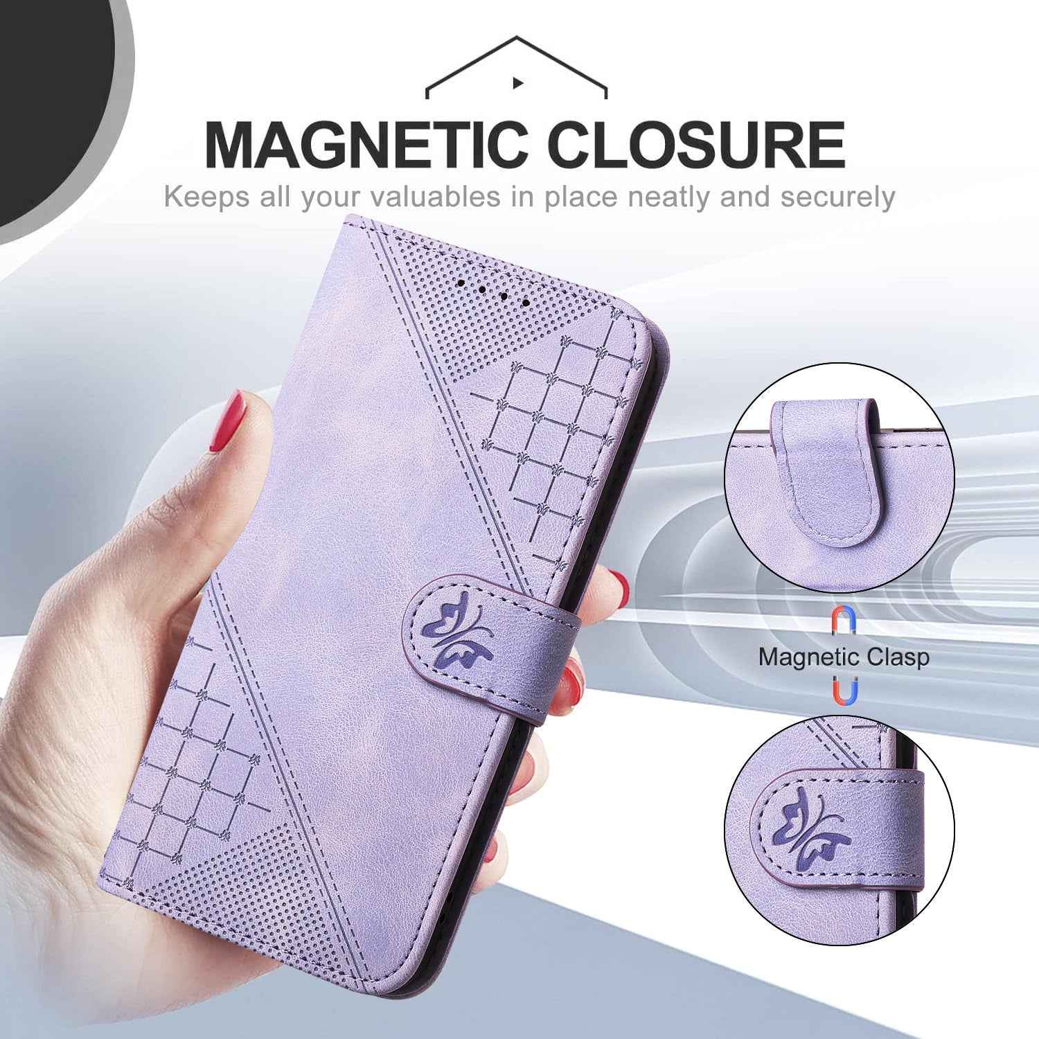 For Xiaomi 17 Pro Leather Wallet Case Butterfly Flower Imprinted Phone Cover with Strap - Purple