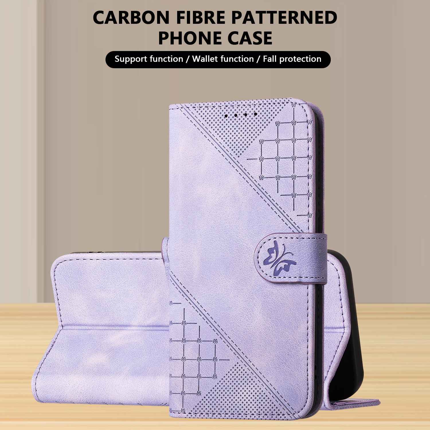 For Xiaomi 17 Pro Leather Wallet Case Butterfly Flower Imprinted Phone Cover with Strap - Purple