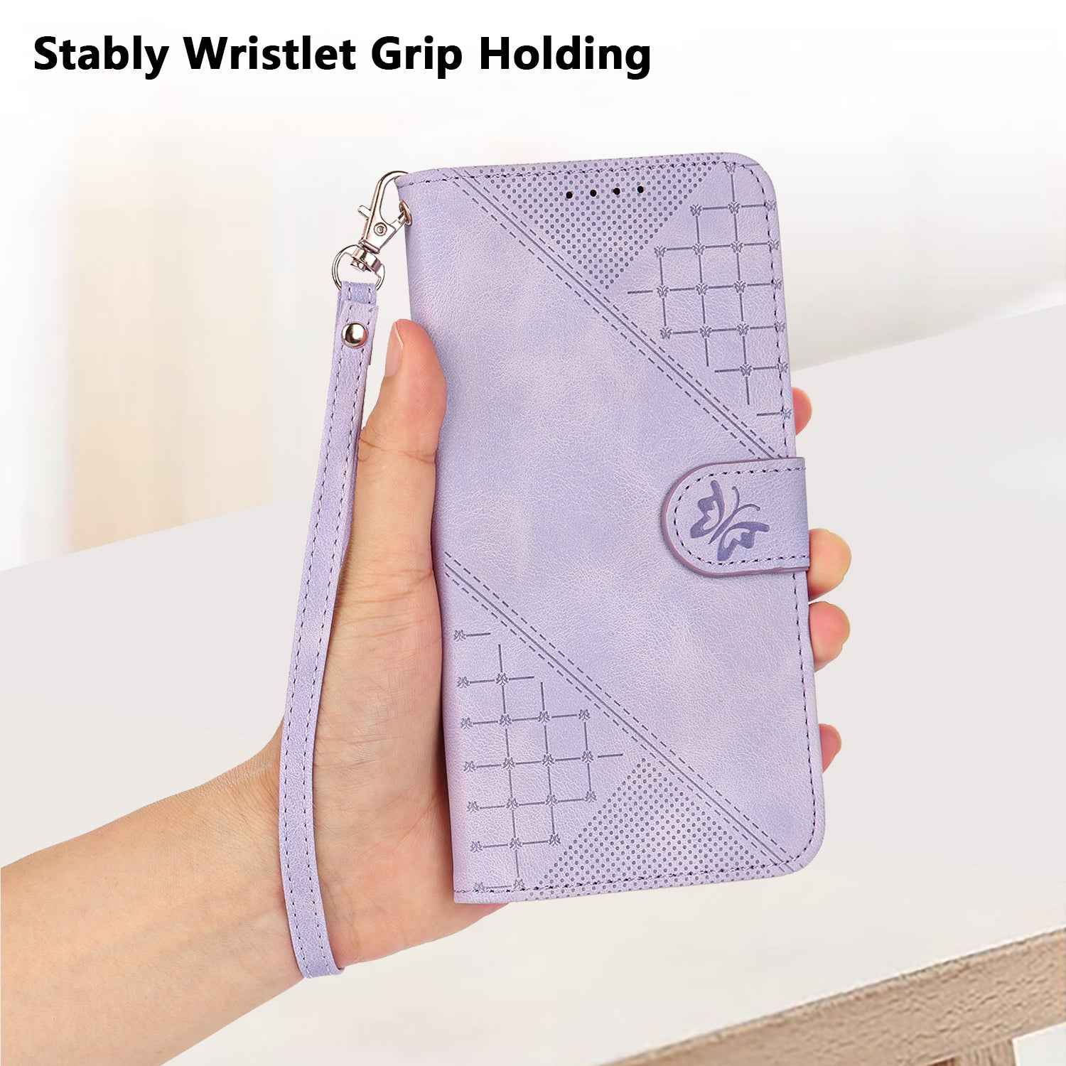 For Xiaomi 17 Pro Leather Wallet Case Butterfly Flower Imprinted Phone Cover with Strap - Purple