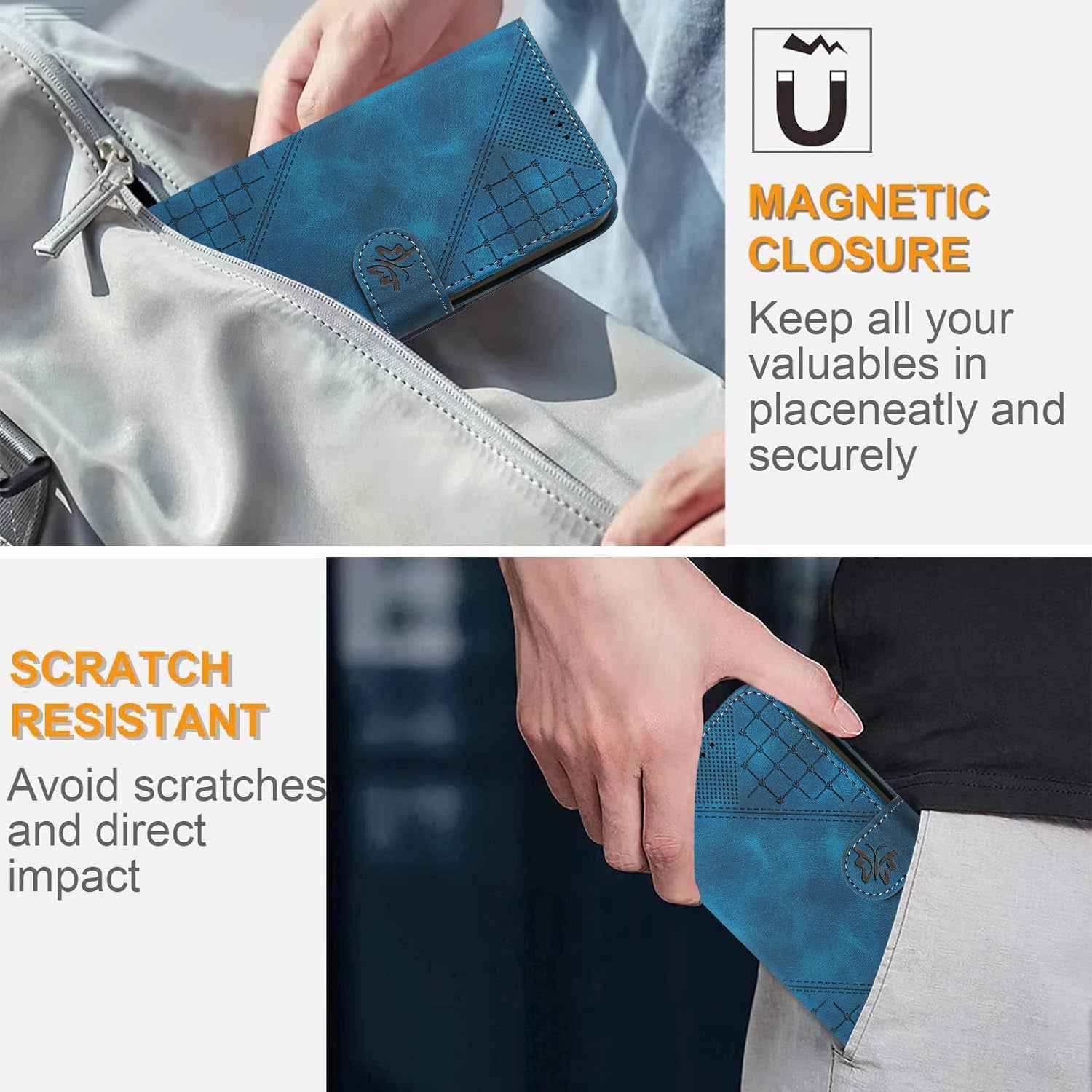 For Xiaomi 17 Pro Leather Wallet Case Butterfly Flower Imprinted Phone Cover with Strap - Royal Blue