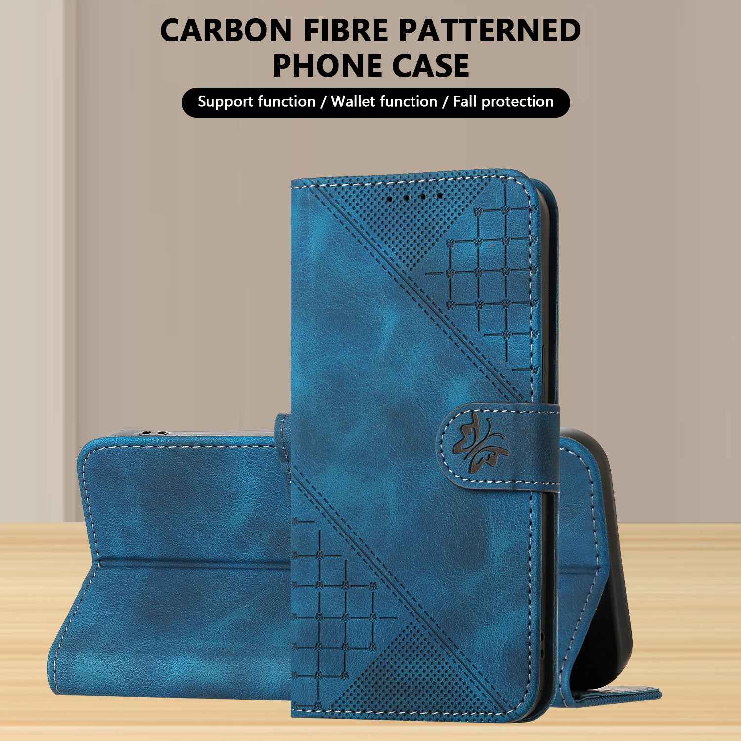 For Xiaomi 17 Pro Leather Wallet Case Butterfly Flower Imprinted Phone Cover with Strap - Royal Blue
