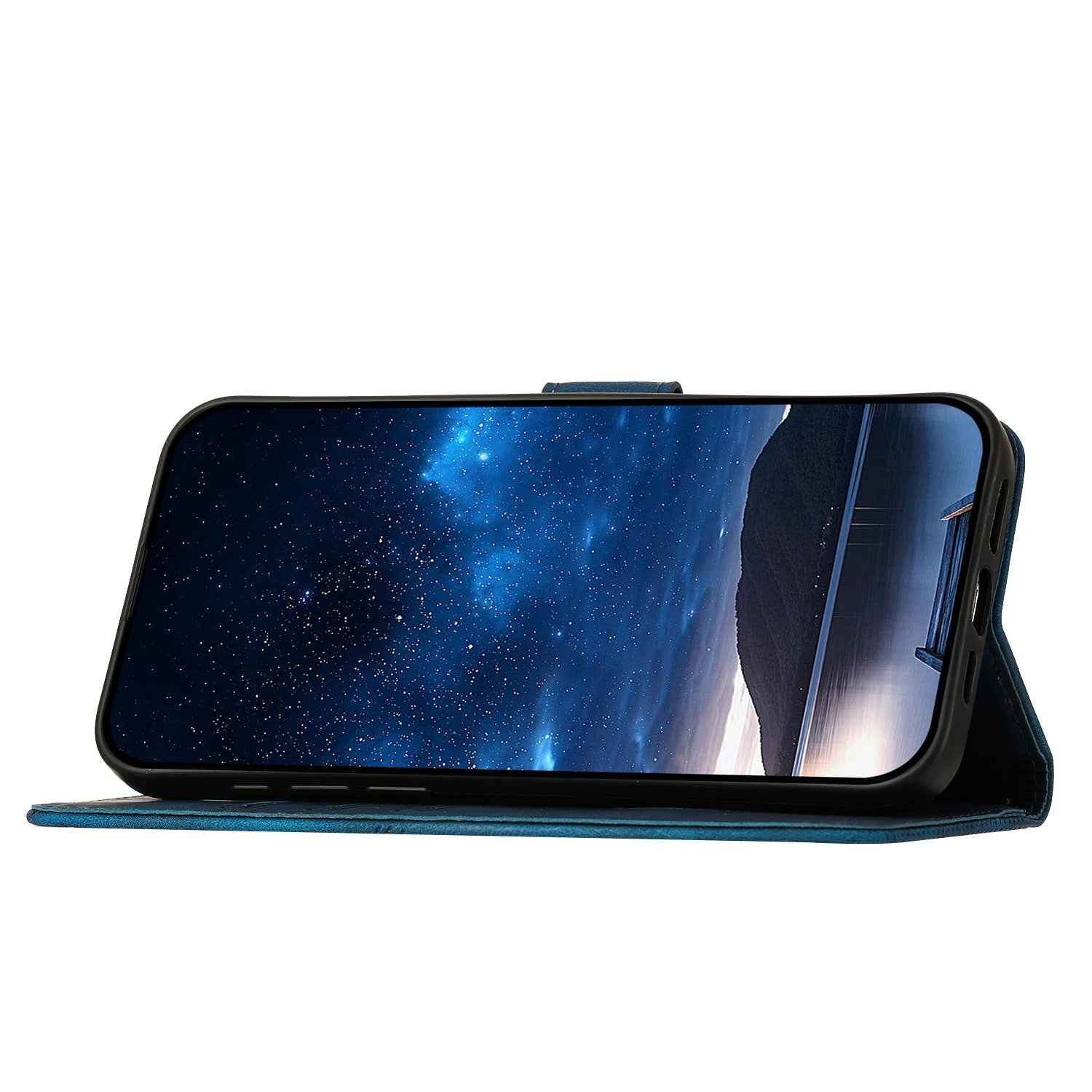 For Xiaomi 17 Pro Leather Wallet Case Butterfly Flower Imprinted Phone Cover with Strap - Royal Blue