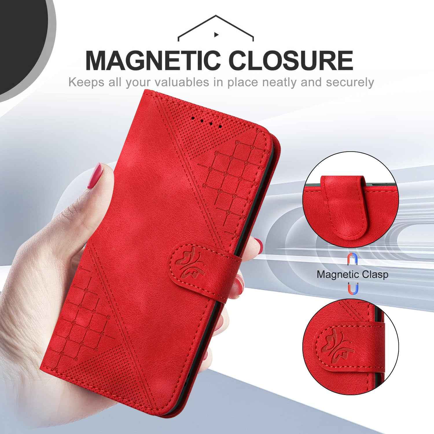 For Xiaomi 17 Pro Leather Wallet Case Butterfly Flower Imprinted Phone Cover with Strap - Red