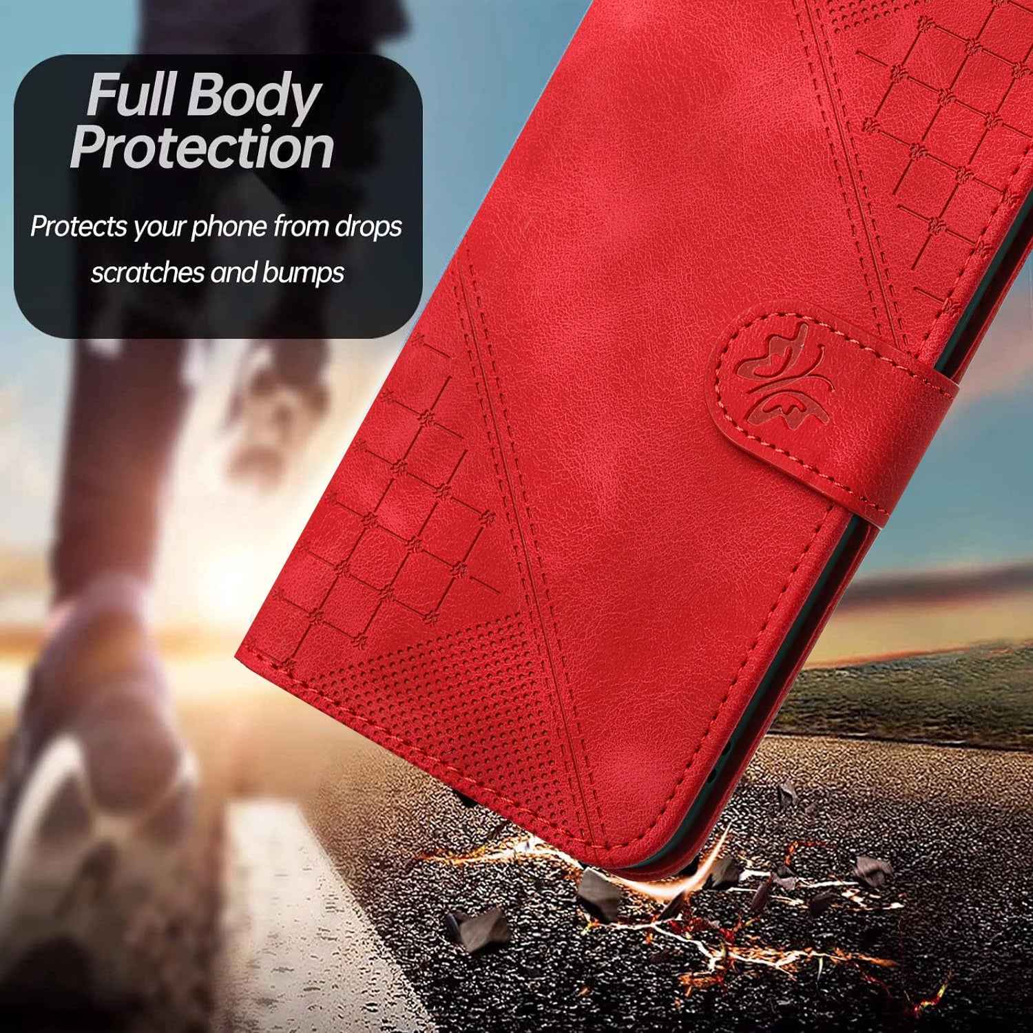 For Xiaomi 17 Pro Leather Wallet Case Butterfly Flower Imprinted Phone Cover with Strap - Red
