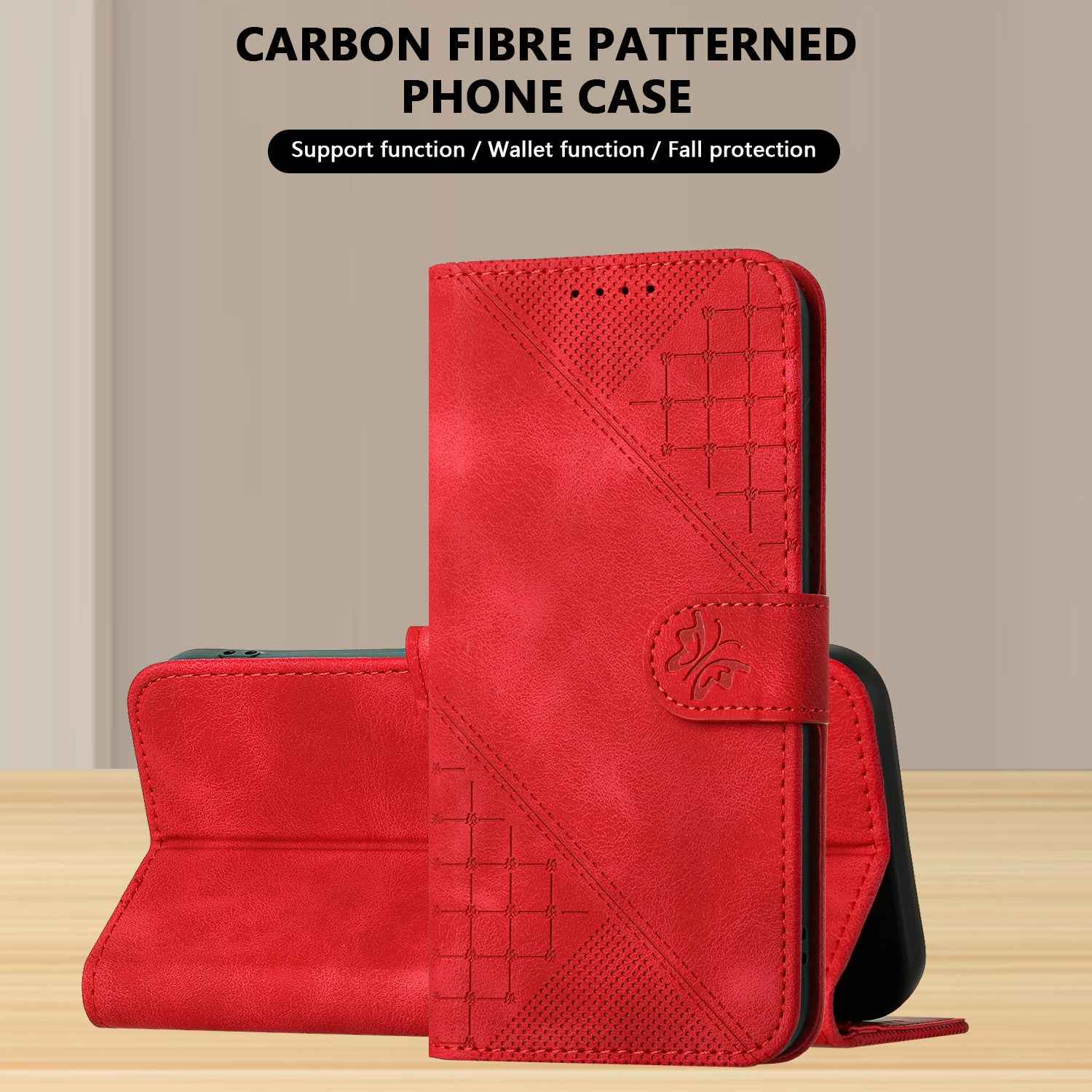 For Xiaomi 17 Pro Leather Wallet Case Butterfly Flower Imprinted Phone Cover with Strap - Red
