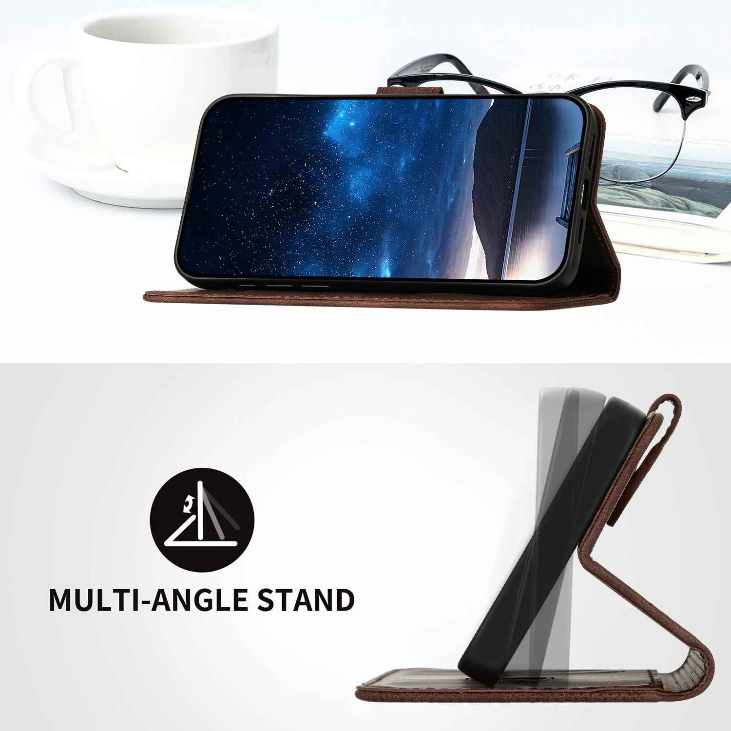 For Xiaomi 17 Pro Leather Wallet Case Butterfly Flower Imprinted Phone Cover with Strap - Coffee