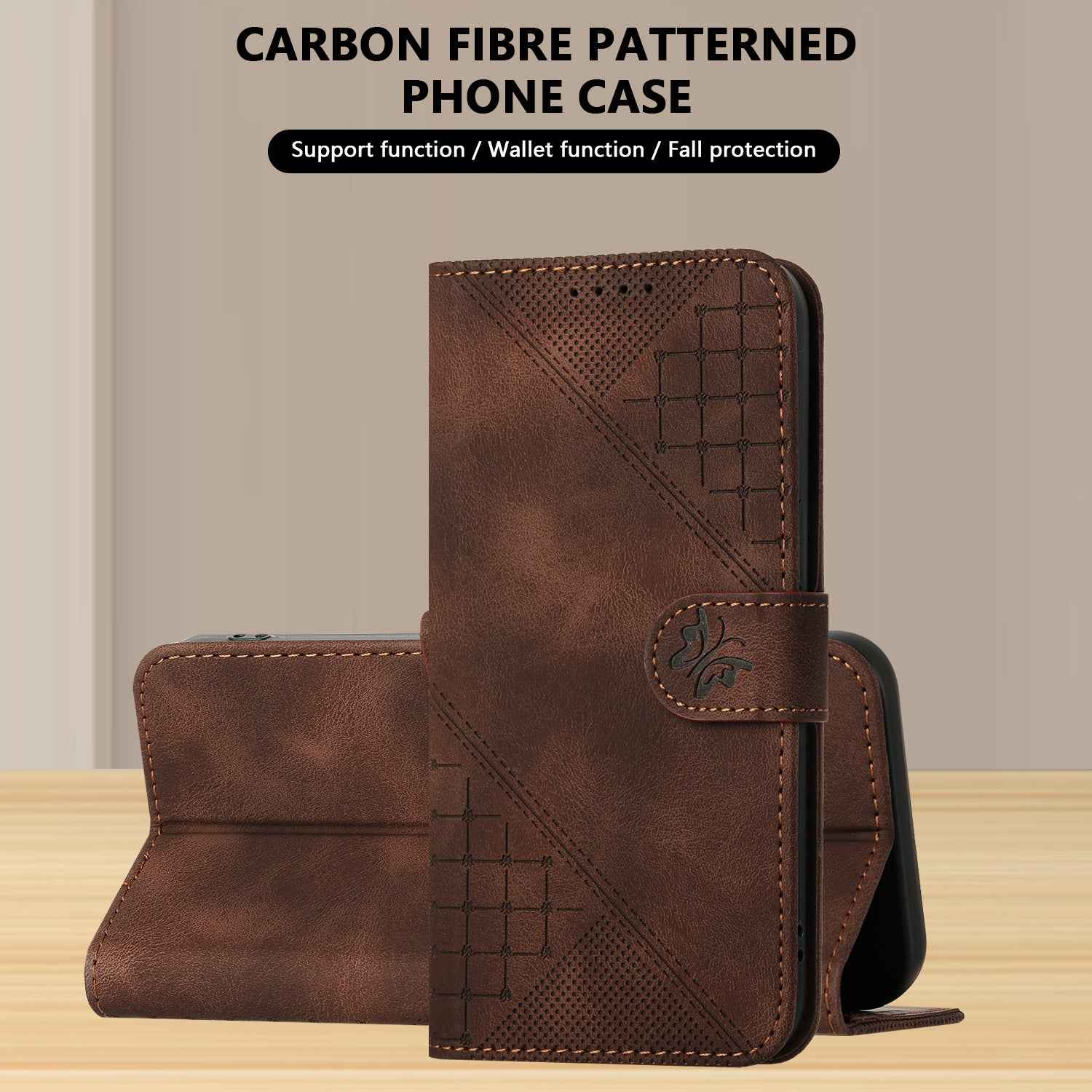 For Xiaomi 17 Pro Leather Wallet Case Butterfly Flower Imprinted Phone Cover with Strap - Coffee