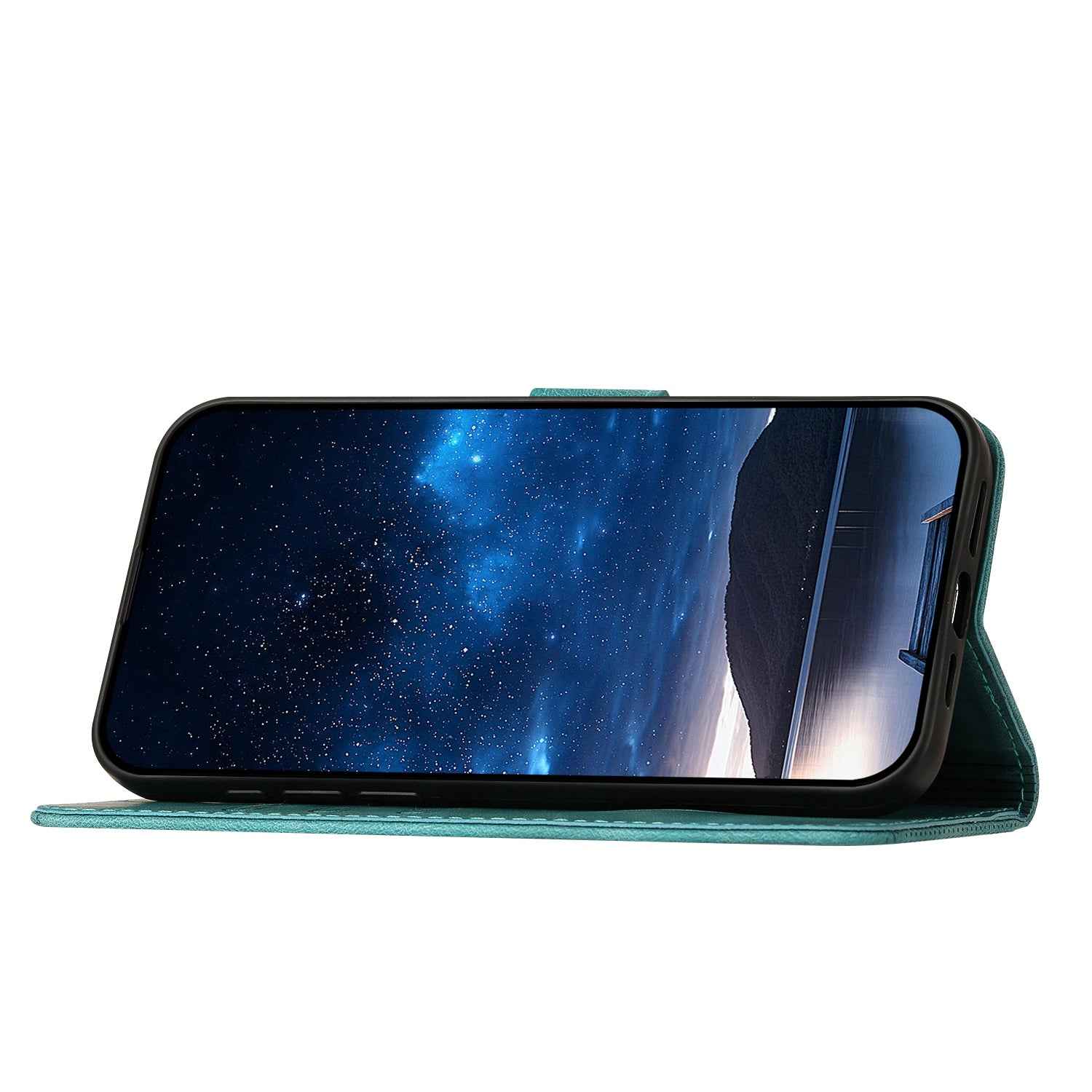 For Xiaomi 17 Pro Leather Wallet Case Butterfly Flower Imprinted Phone Cover with Strap - Light Blue