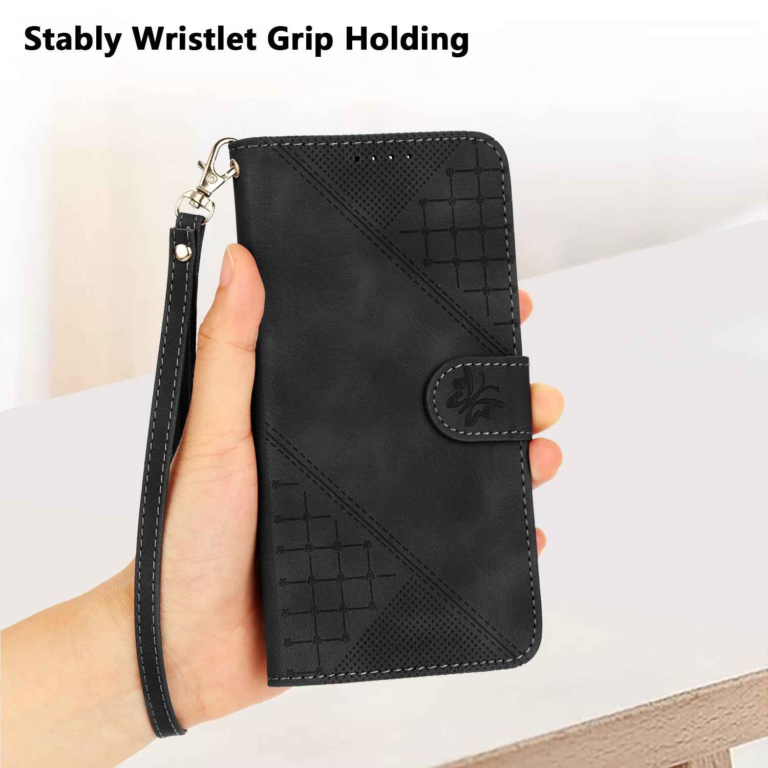 For Xiaomi 17 Pro Leather Wallet Case Butterfly Flower Imprinted Phone Cover with Strap - Black