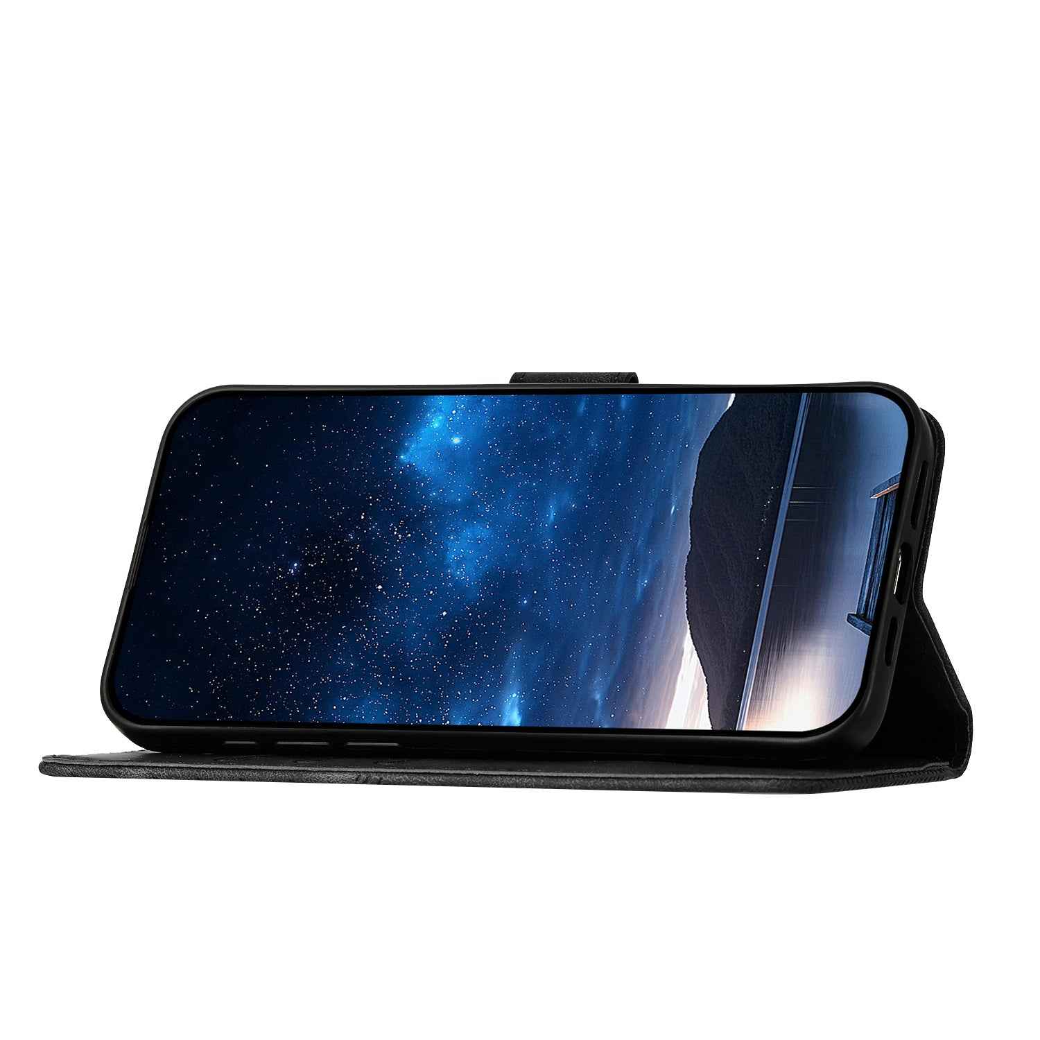 For Xiaomi 17 Pro Leather Wallet Case Butterfly Flower Imprinted Phone Cover with Strap - Black