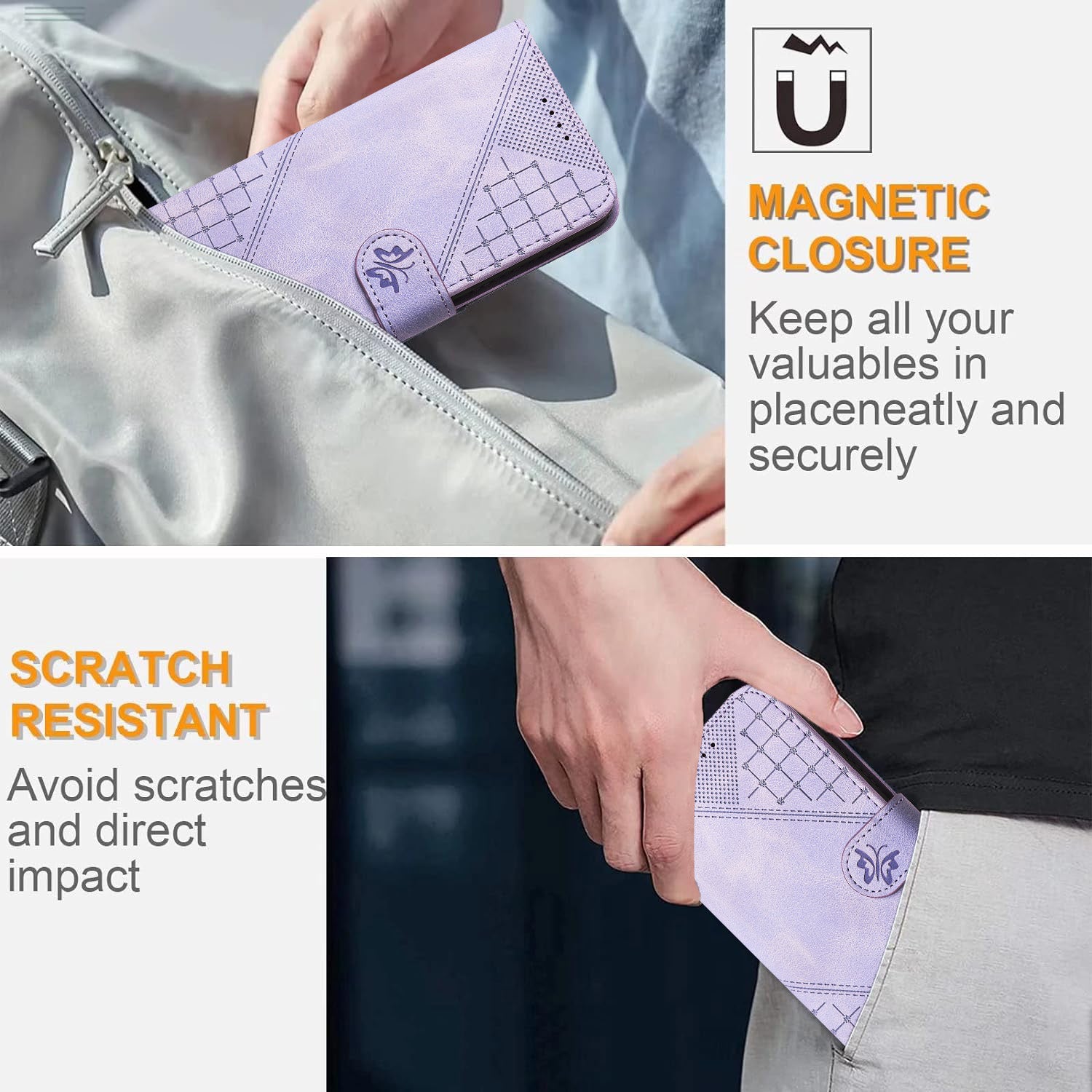 For Xiaomi 17 Pro Max Leather Wallet Case Butterfly Flower Imprinted Phone Cover with Strap - Purple