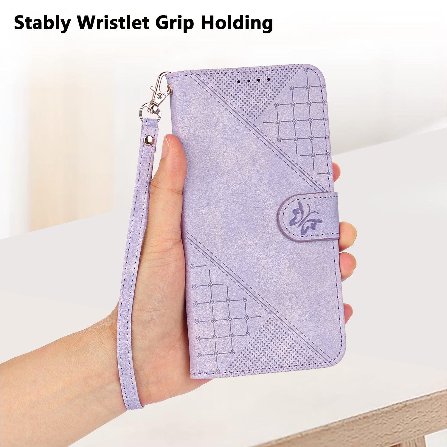 For Xiaomi 17 Pro Max Leather Wallet Case Butterfly Flower Imprinted Phone Cover with Strap - Purple