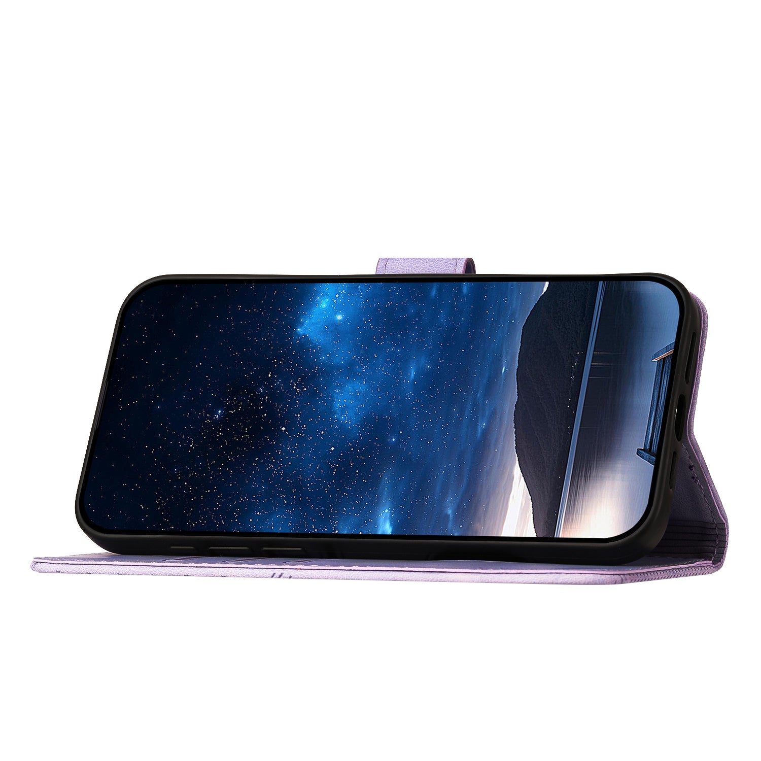 For Xiaomi 17 Pro Max Leather Wallet Case Butterfly Flower Imprinted Phone Cover with Strap - Purple