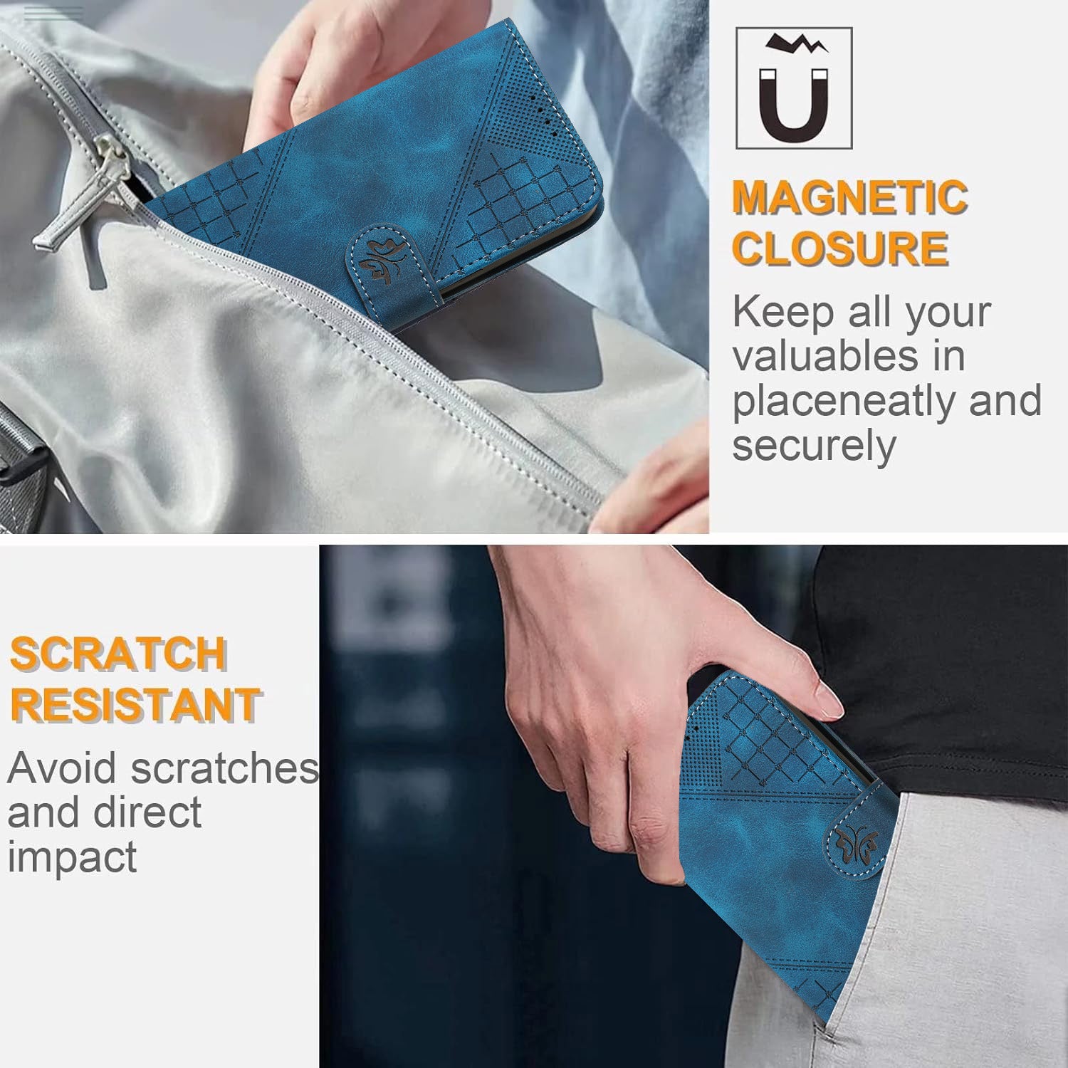 For Xiaomi 17 Pro Max Leather Wallet Case Butterfly Flower Imprinted Phone Cover with Strap - Royal Blue