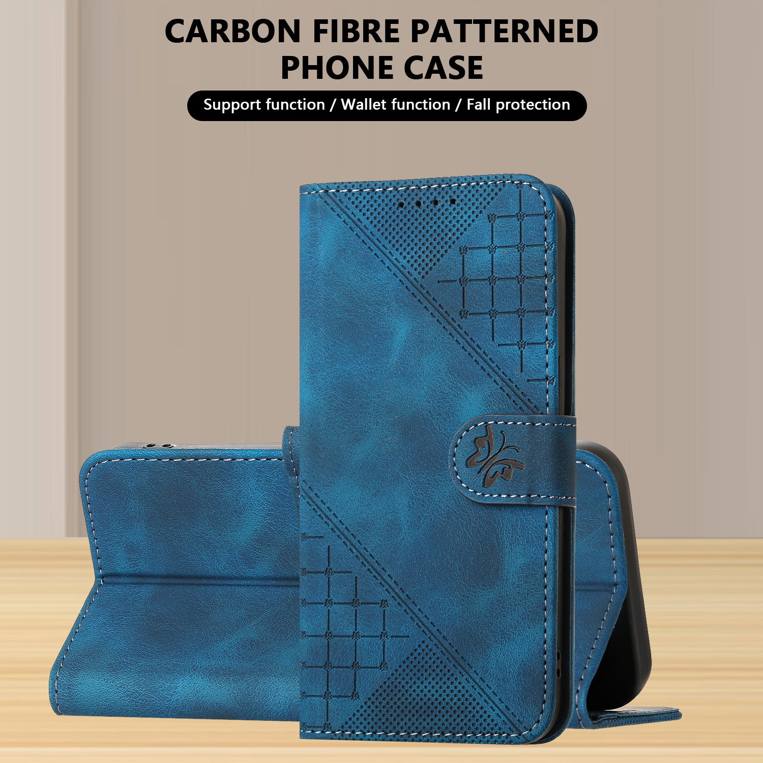 For Xiaomi 17 Pro Max Leather Wallet Case Butterfly Flower Imprinted Phone Cover with Strap - Royal Blue