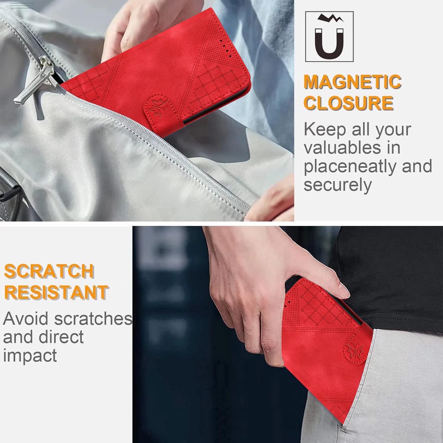 For Xiaomi 17 Pro Max Leather Wallet Case Butterfly Flower Imprinted Phone Cover with Strap - Red