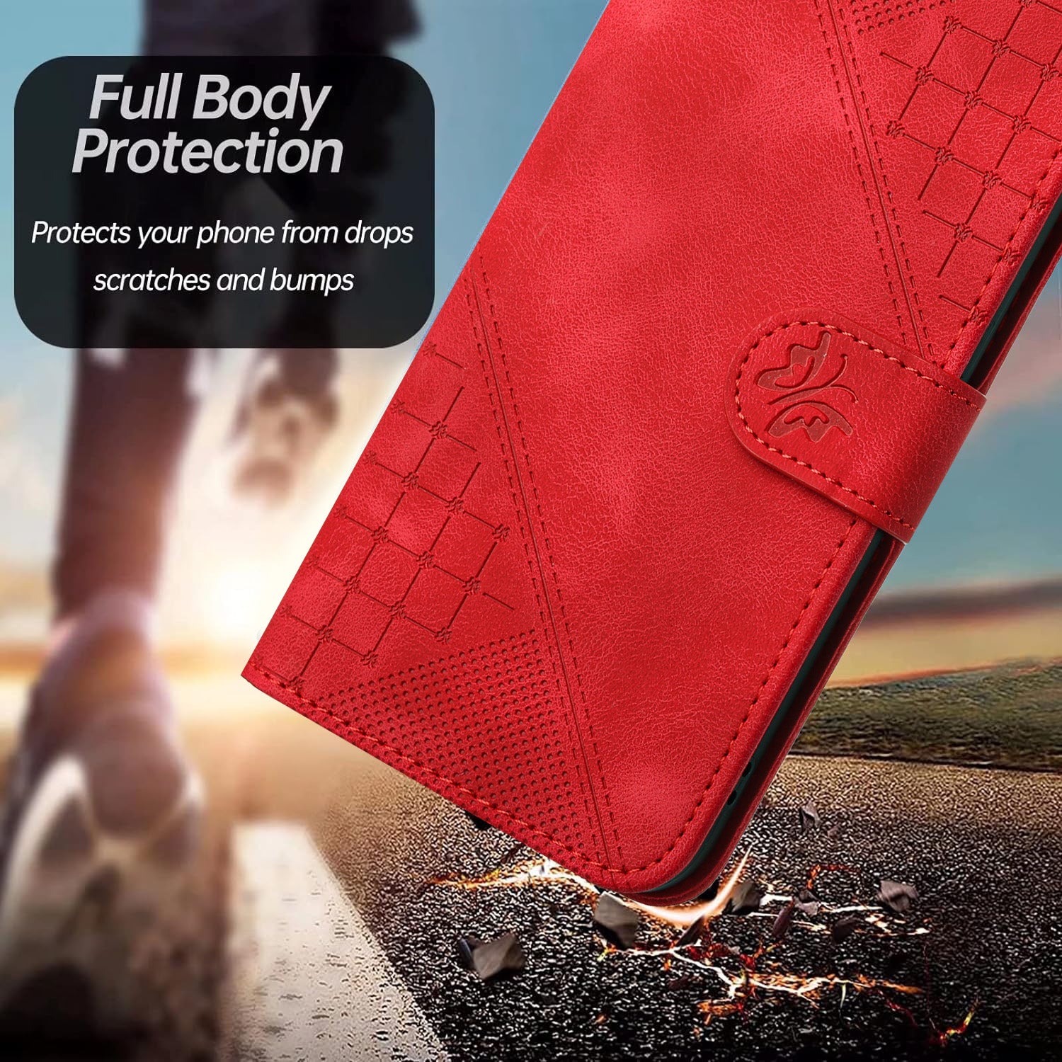 For Xiaomi 17 Pro Max Leather Wallet Case Butterfly Flower Imprinted Phone Cover with Strap - Red