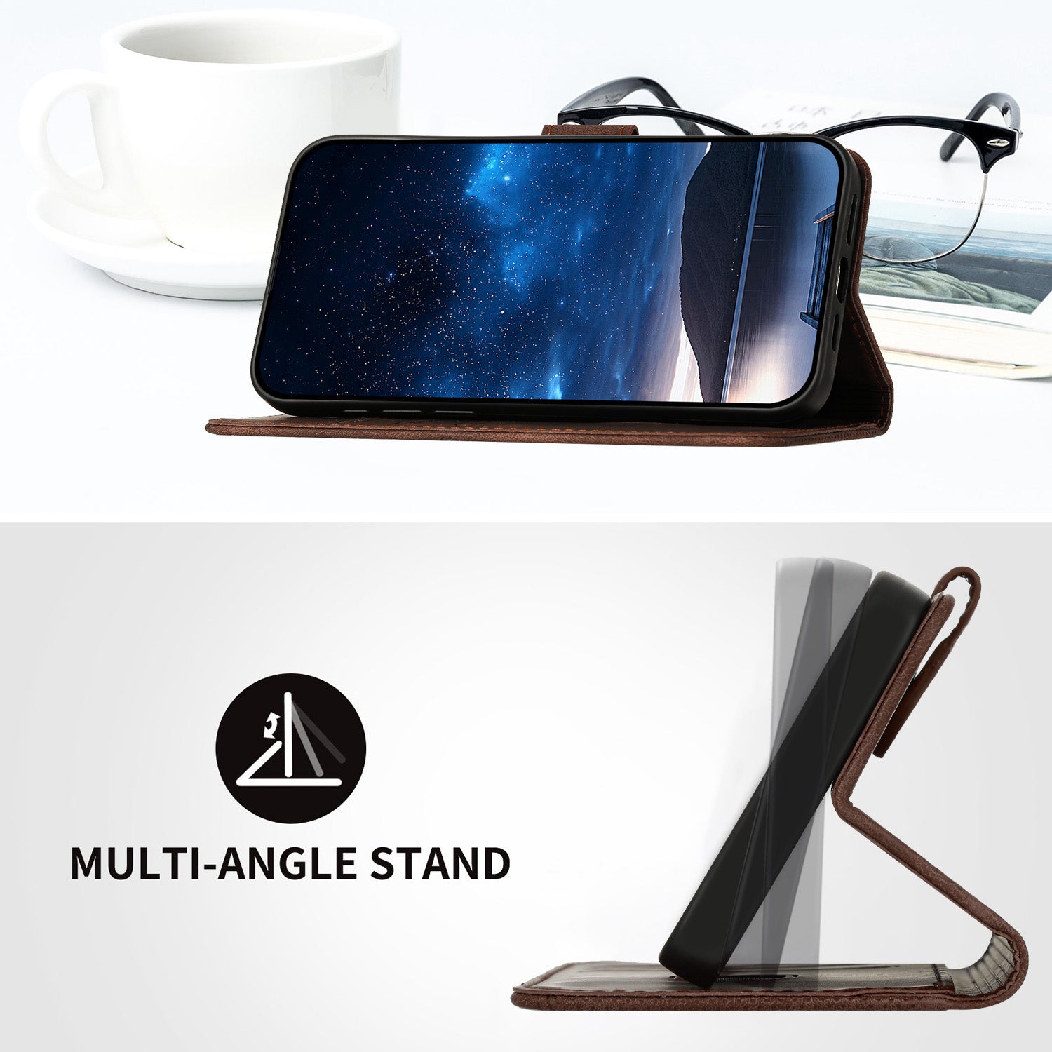 For Xiaomi 17 Pro Max Leather Wallet Case Butterfly Flower Imprinted Phone Cover with Strap - Coffee