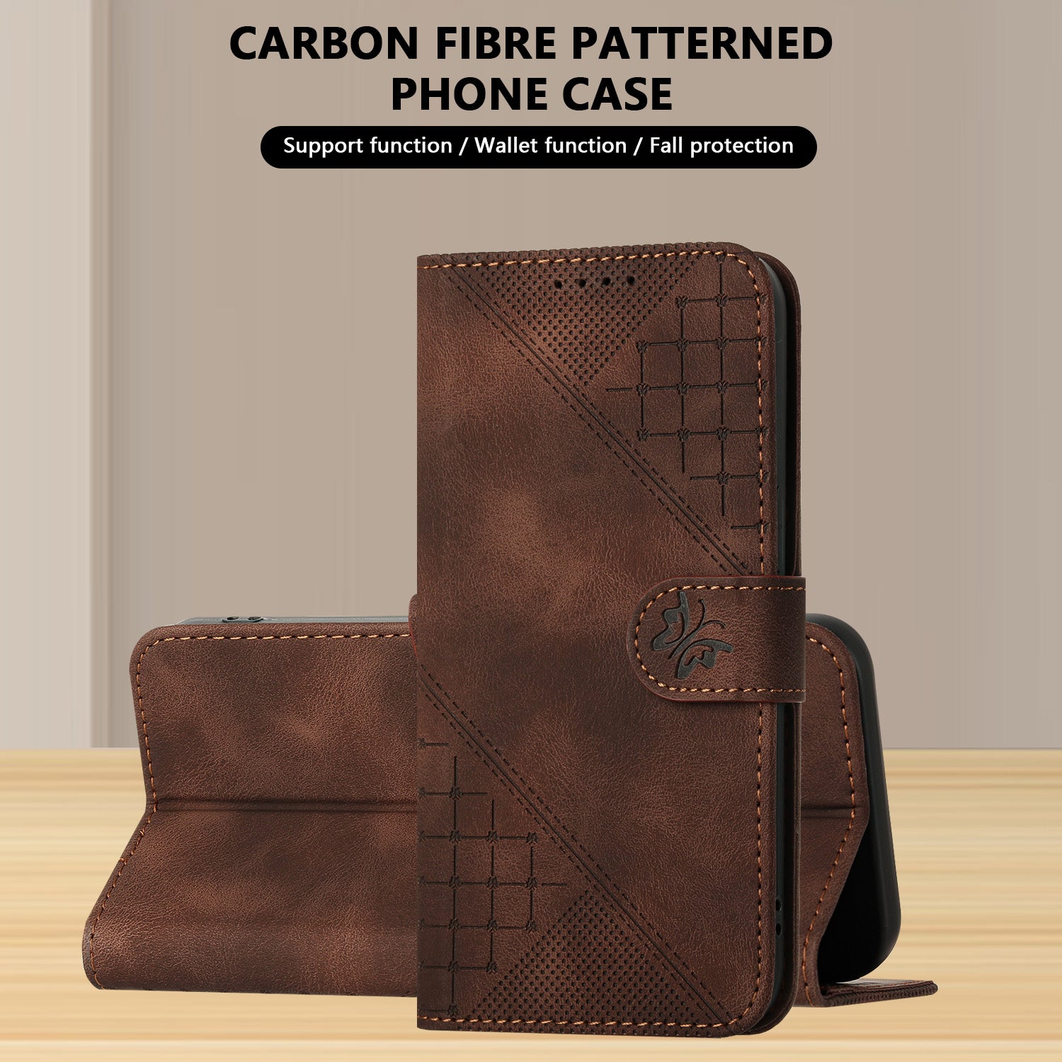 For Xiaomi 17 Pro Max Leather Wallet Case Butterfly Flower Imprinted Phone Cover with Strap - Coffee