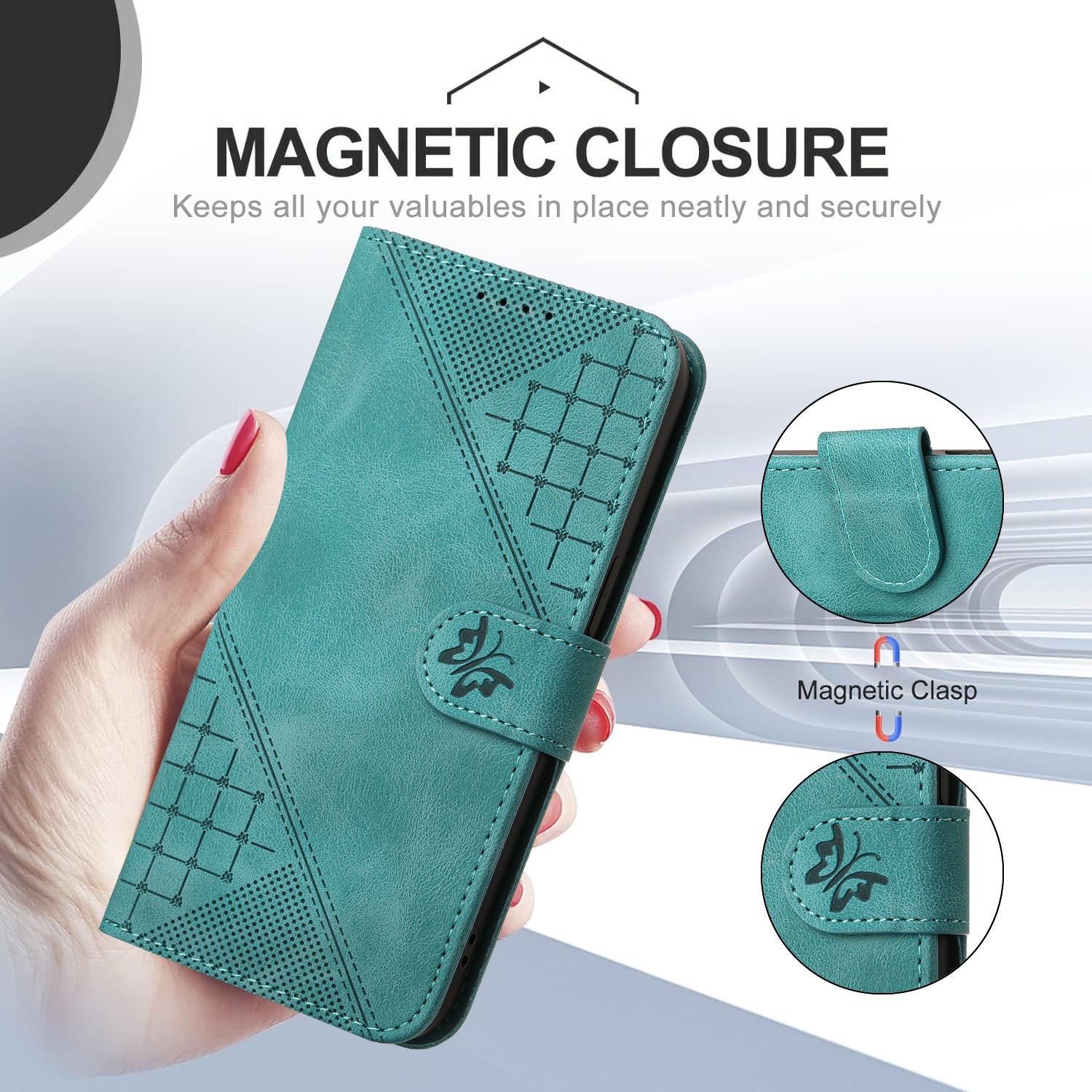 For Xiaomi 17 Pro Max Leather Wallet Case Butterfly Flower Imprinted Phone Cover with Strap - Light Blue